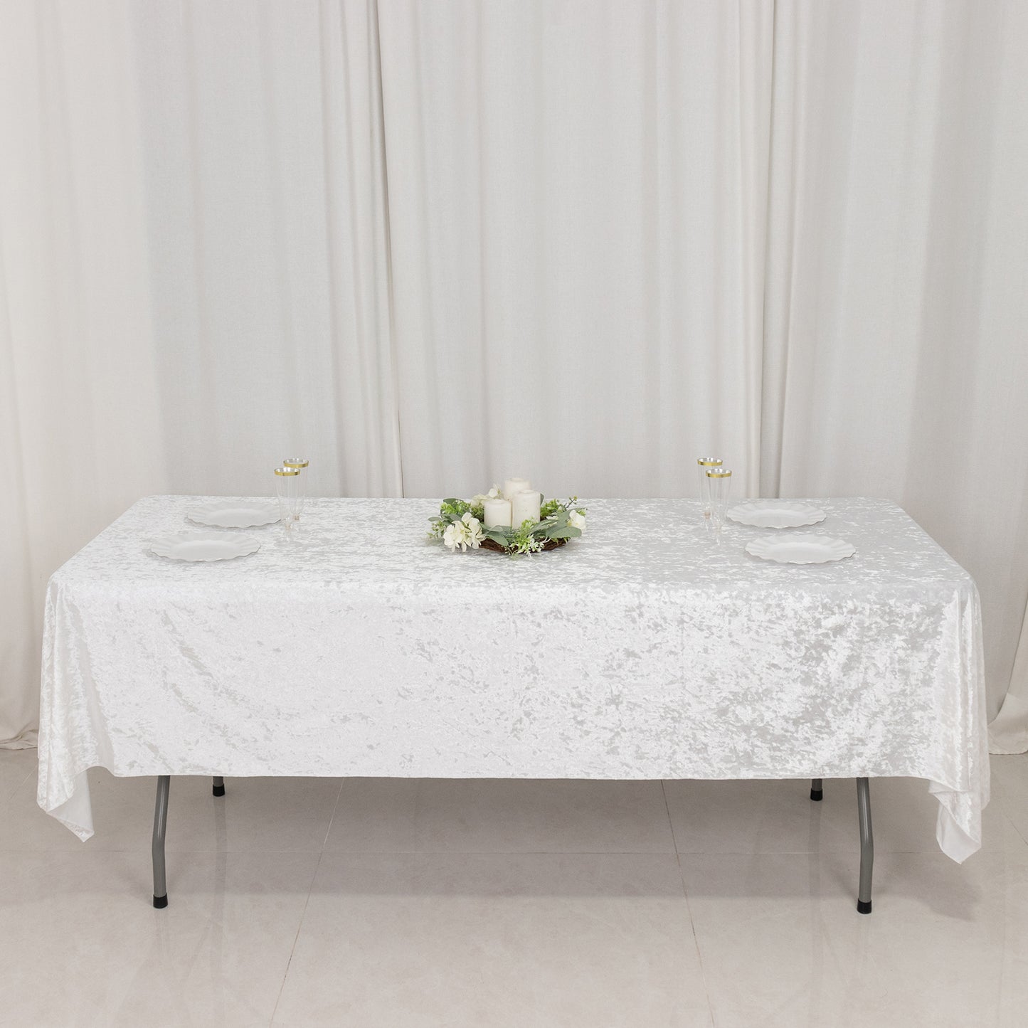 60"x102" White Premium Crushed Velvet Rectangular Tablecloth