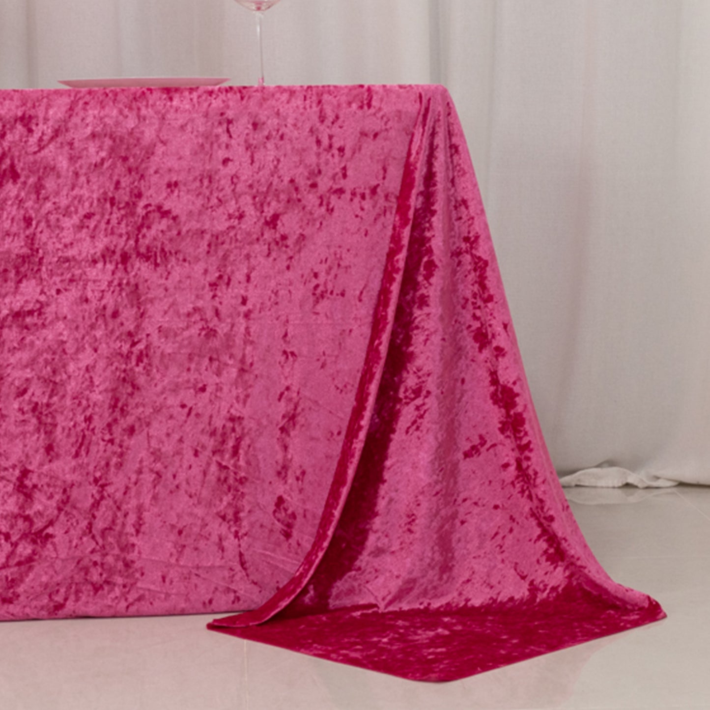 90"x132" Fuchsia Seamless Premium Crushed Velvet Rectangular Tablecloth for 6 Foot Table With Floor-Length Drop