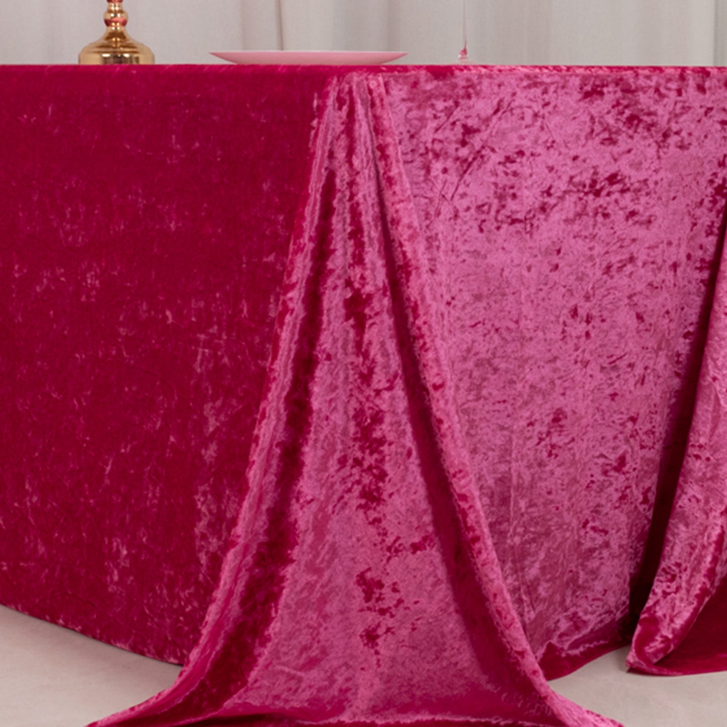 90"x132" Fuchsia Seamless Premium Crushed Velvet Rectangular Tablecloth for 6 Foot Table With Floor-Length Drop