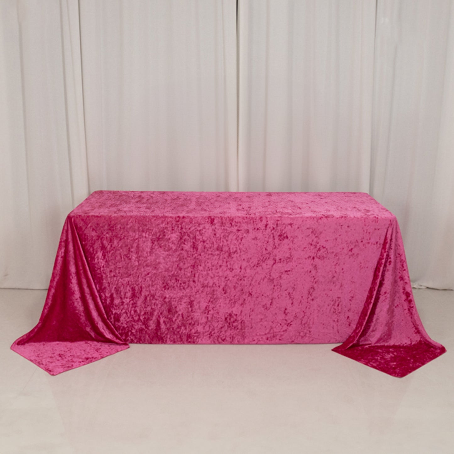 90"x132" Fuchsia Seamless Premium Crushed Velvet Rectangular Tablecloth for 6 Foot Table With Floor-Length Drop