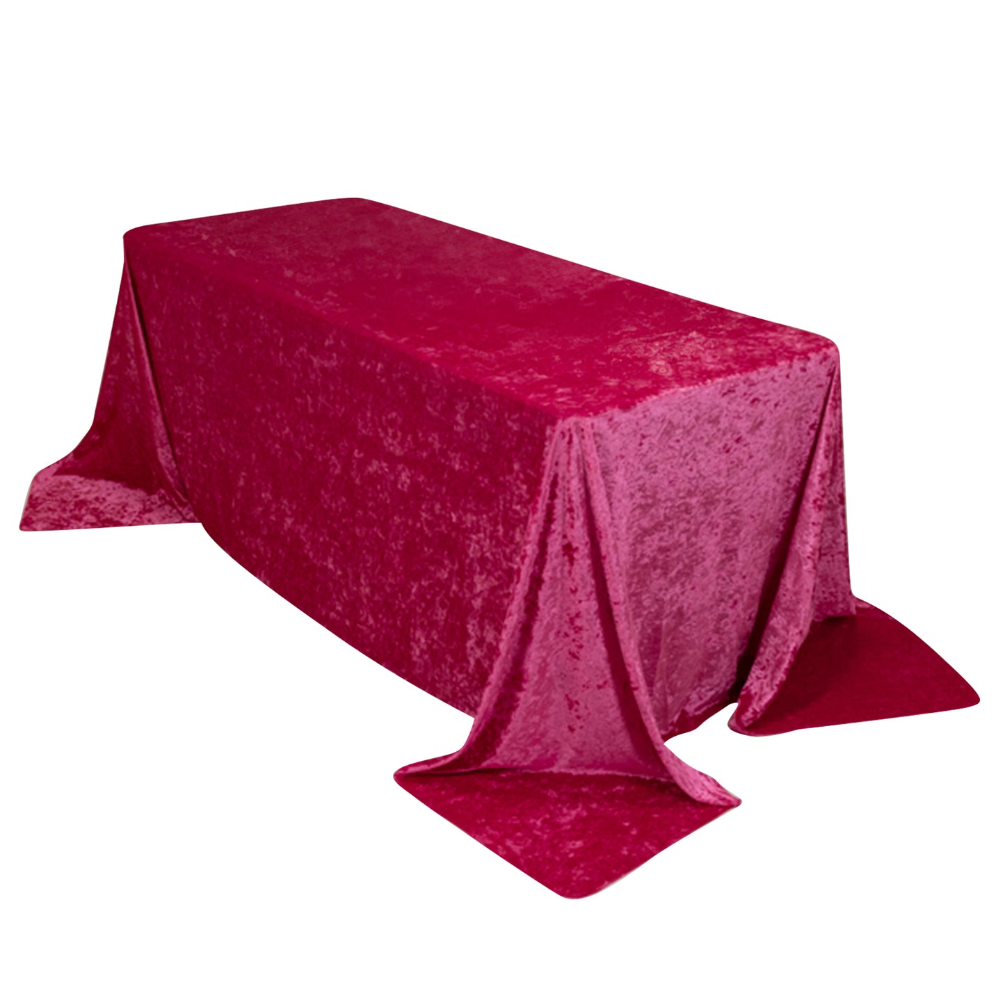 90"x132" Fuchsia Seamless Premium Crushed Velvet Rectangular Tablecloth for 6 Foot Table With Floor-Length Drop