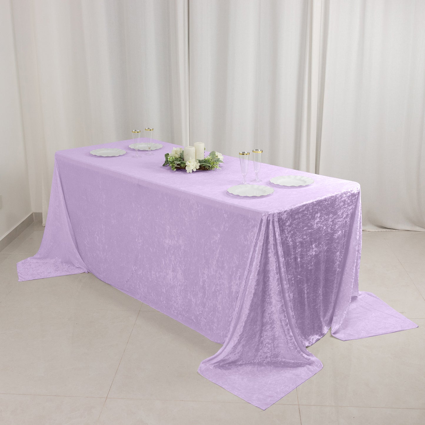 Premium Crushed Velvet 90"x132" Rectangle Tablecloth Lavender Lilac - Reusable Soft & Seamless Table