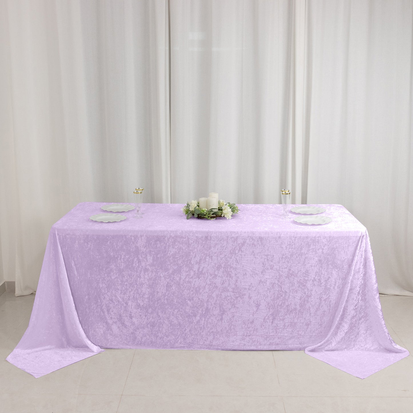Premium Crushed Velvet 90"x132" Rectangle Tablecloth Lavender Lilac - Reusable Soft & Seamless Table