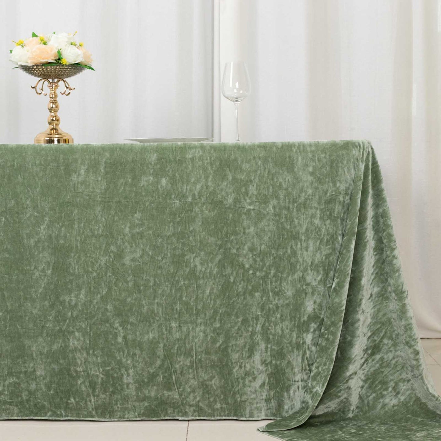 90"x132" Sage Green Seamless Premium Crushed Velvet Rectangular Tablecloth