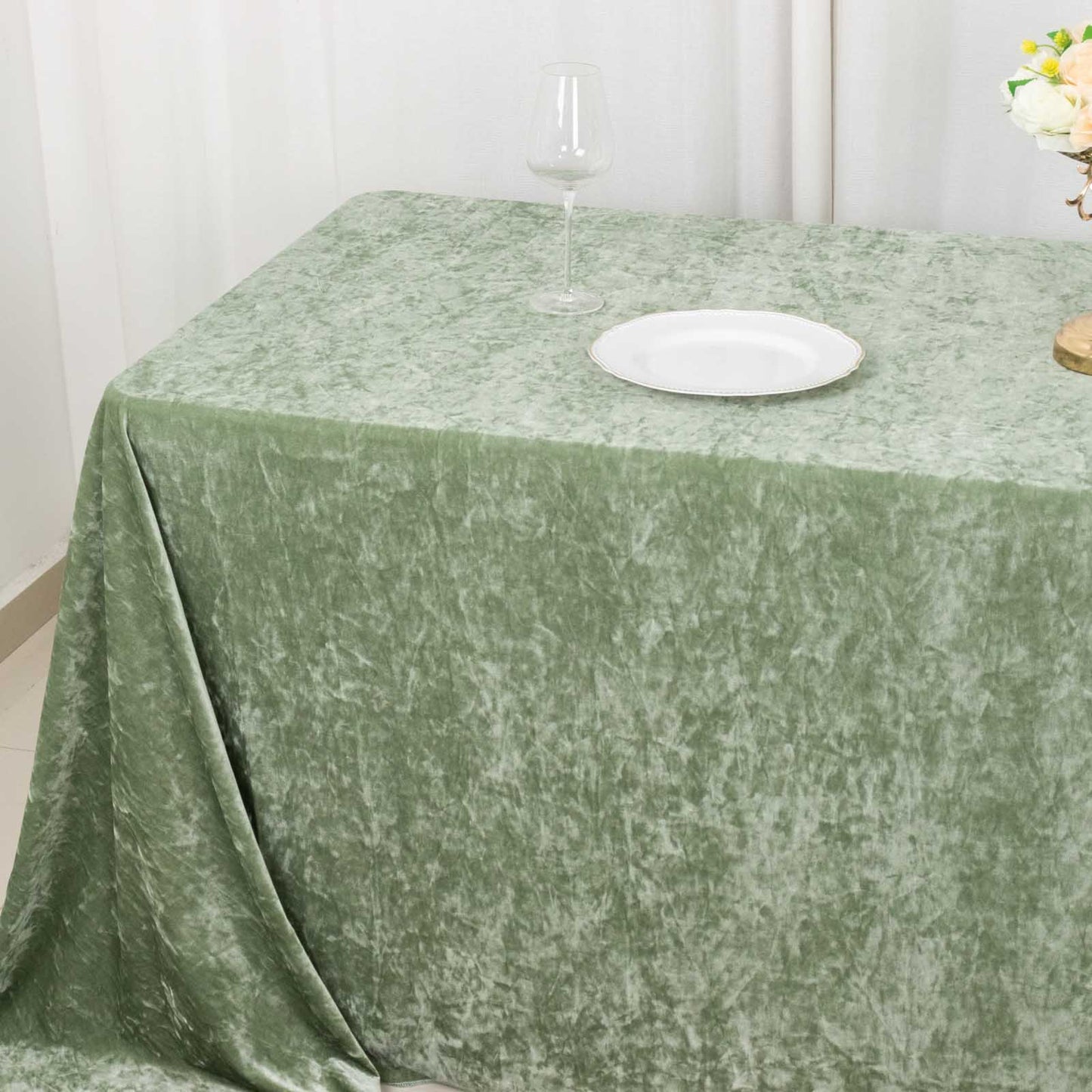 90"x132" Sage Green Seamless Premium Crushed Velvet Rectangular Tablecloth