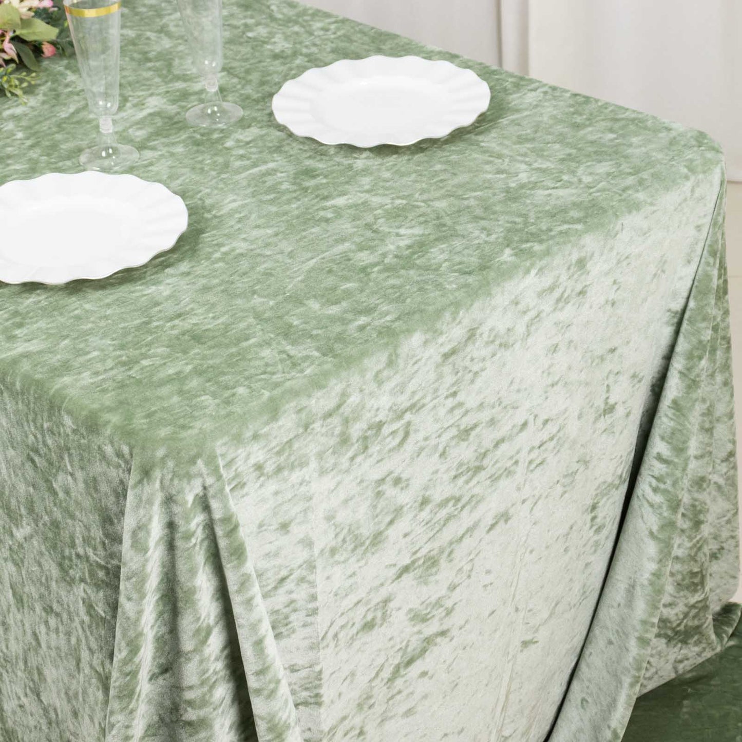 90"x132" Sage Green Seamless Premium Crushed Velvet Rectangular Tablecloth