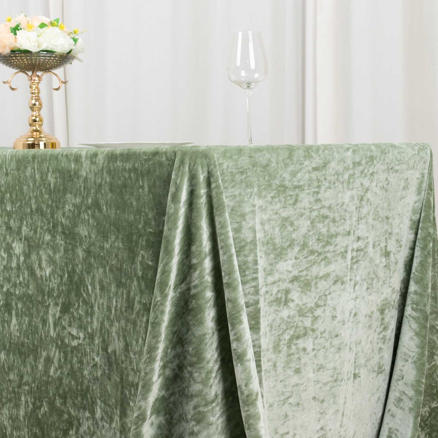 90"x132" Sage Green Seamless Premium Crushed Velvet Rectangular Tablecloth