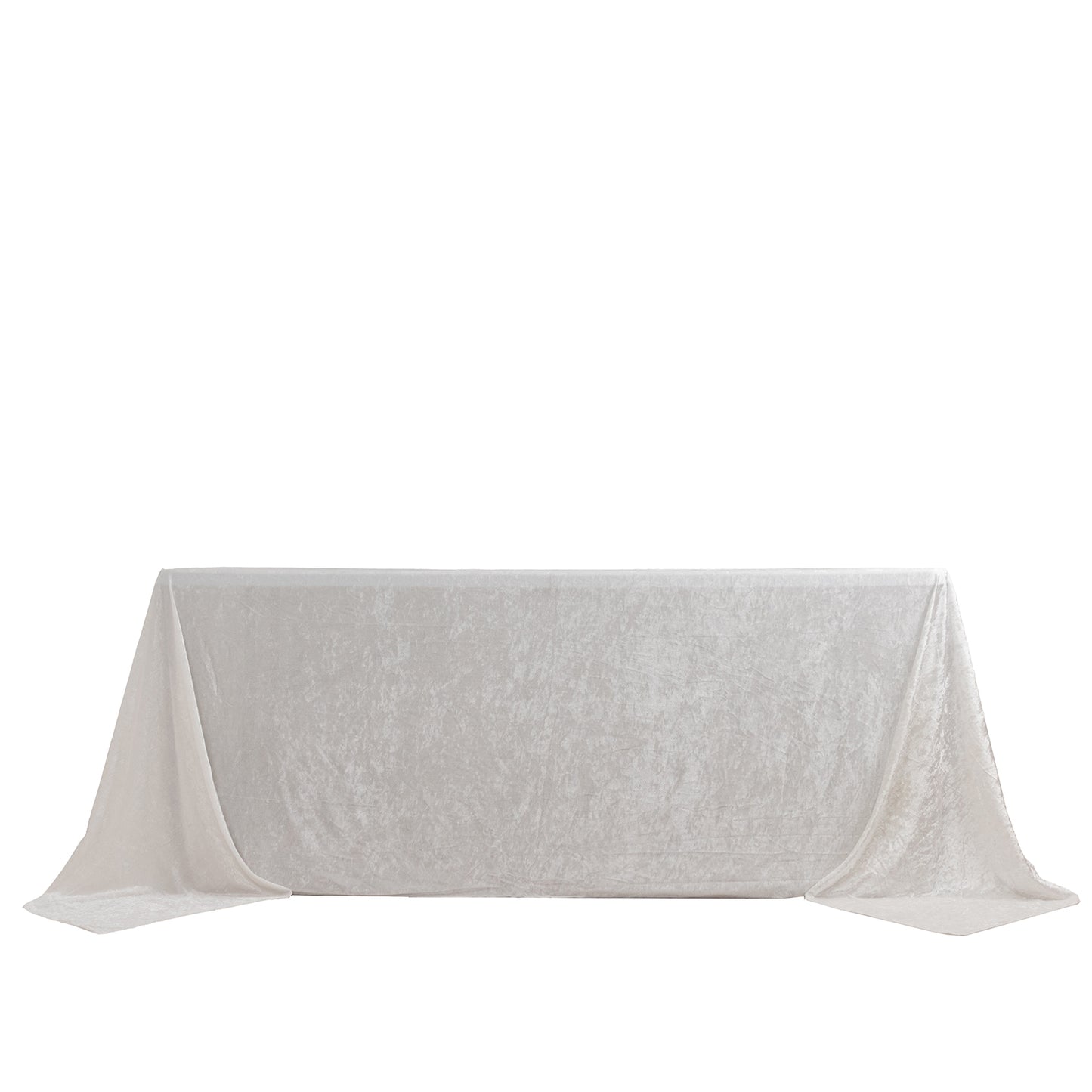 90"x132" White Seamless Premium Crushed Velvet Rectangular Tablecloth for 6 Foot Table With Floor-Length Drop