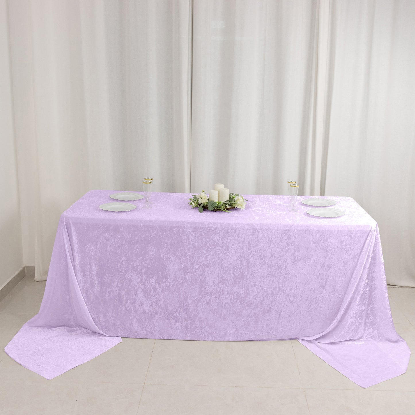 Premium Crushed Velvet 90"x156" Rectangle Tablecloth Lavender Lilac - Reusable Soft & Sophisticated 