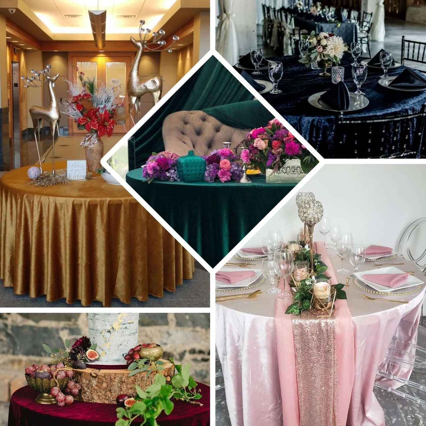 120" Fuchsia Premium Crushed Velvet Round Tablecloth for 5 Foot Table With Floor-Length Drop