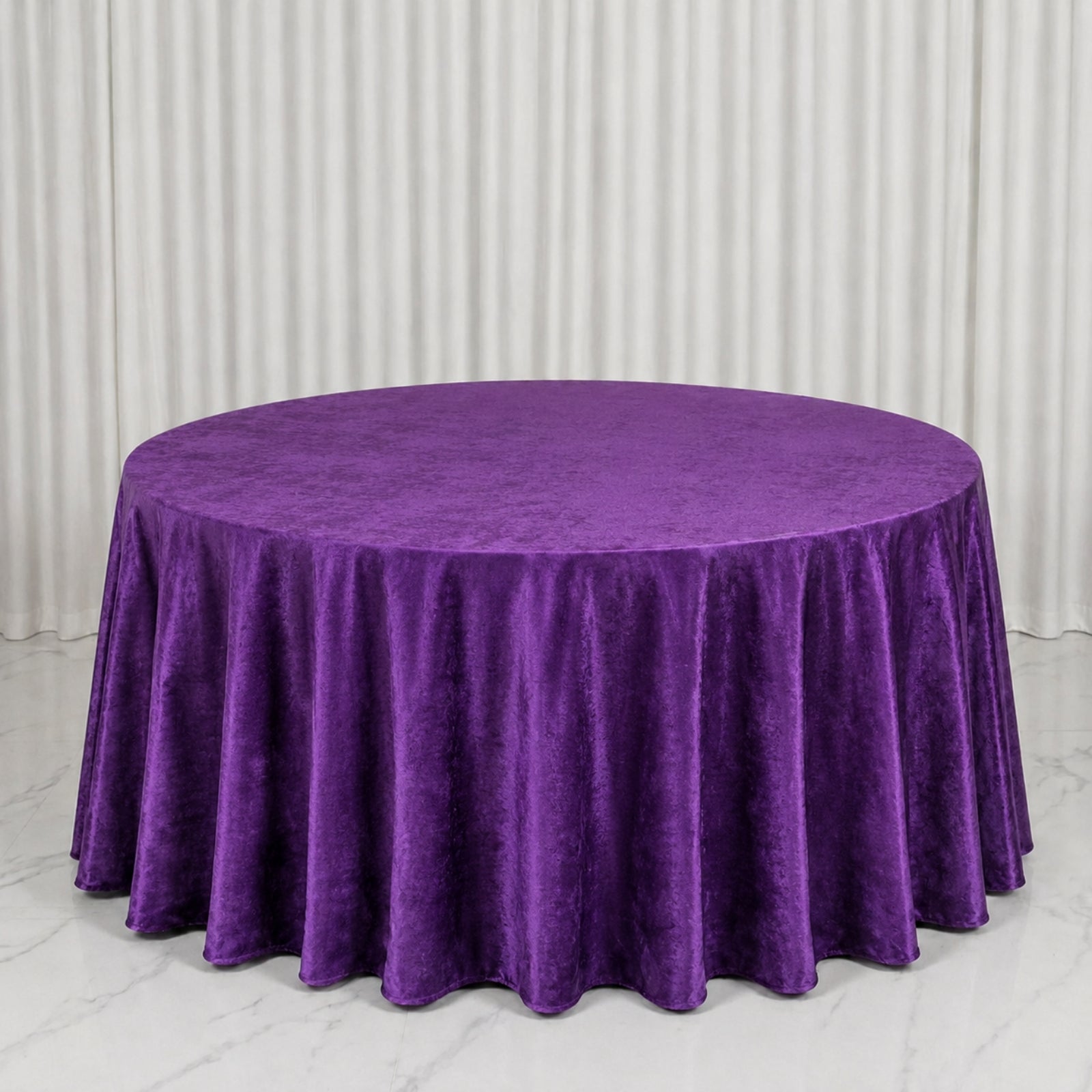 Premium Velvet 132" Round Tablecloth in Purple - Soft and Reusable Table Cover