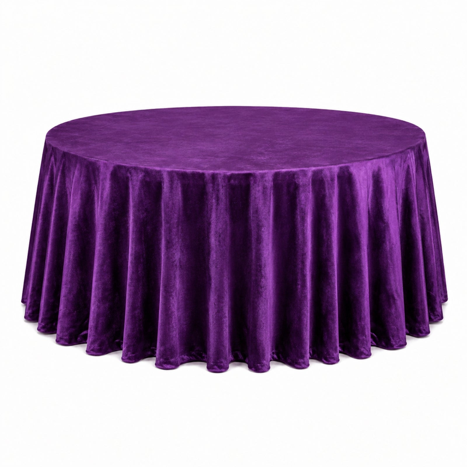 Premium Velvet 132" Round Tablecloth in Purple - Soft and Reusable Table Cover
