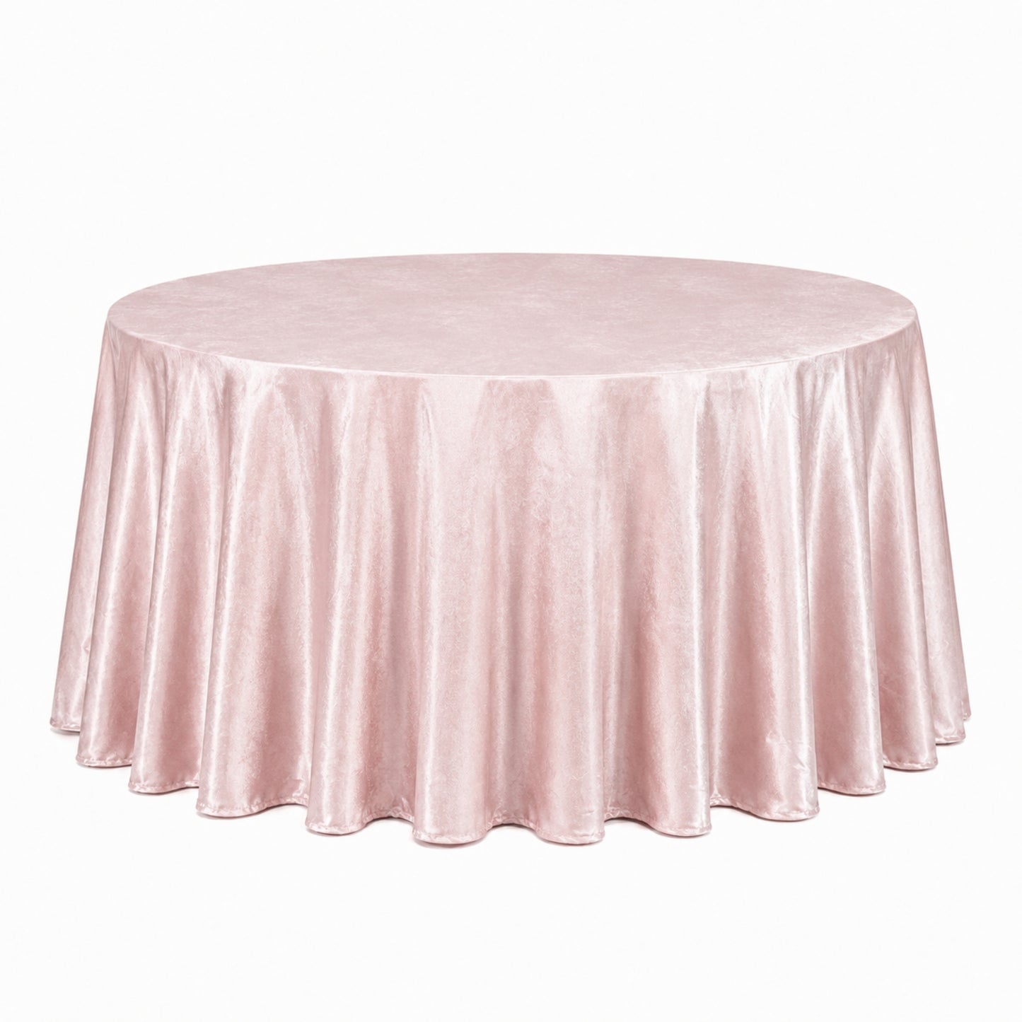 Blush premium velvet round tablecloth for elegant dining.