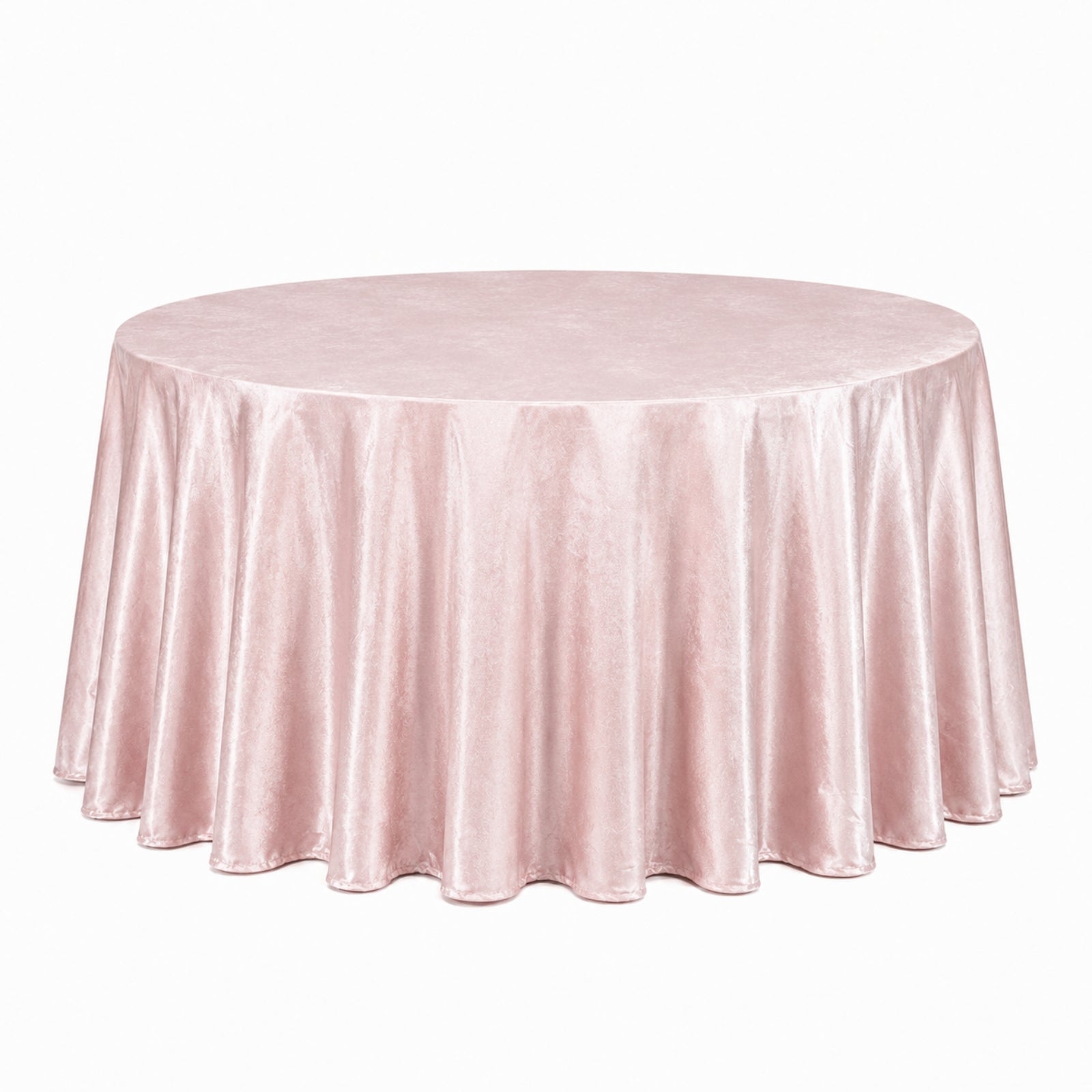 Blush premium velvet round tablecloth for elegant dining.