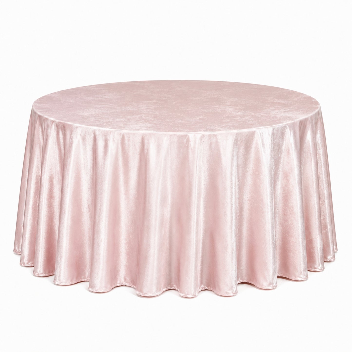 Blush round velvet tablecloth for elegant table settings.