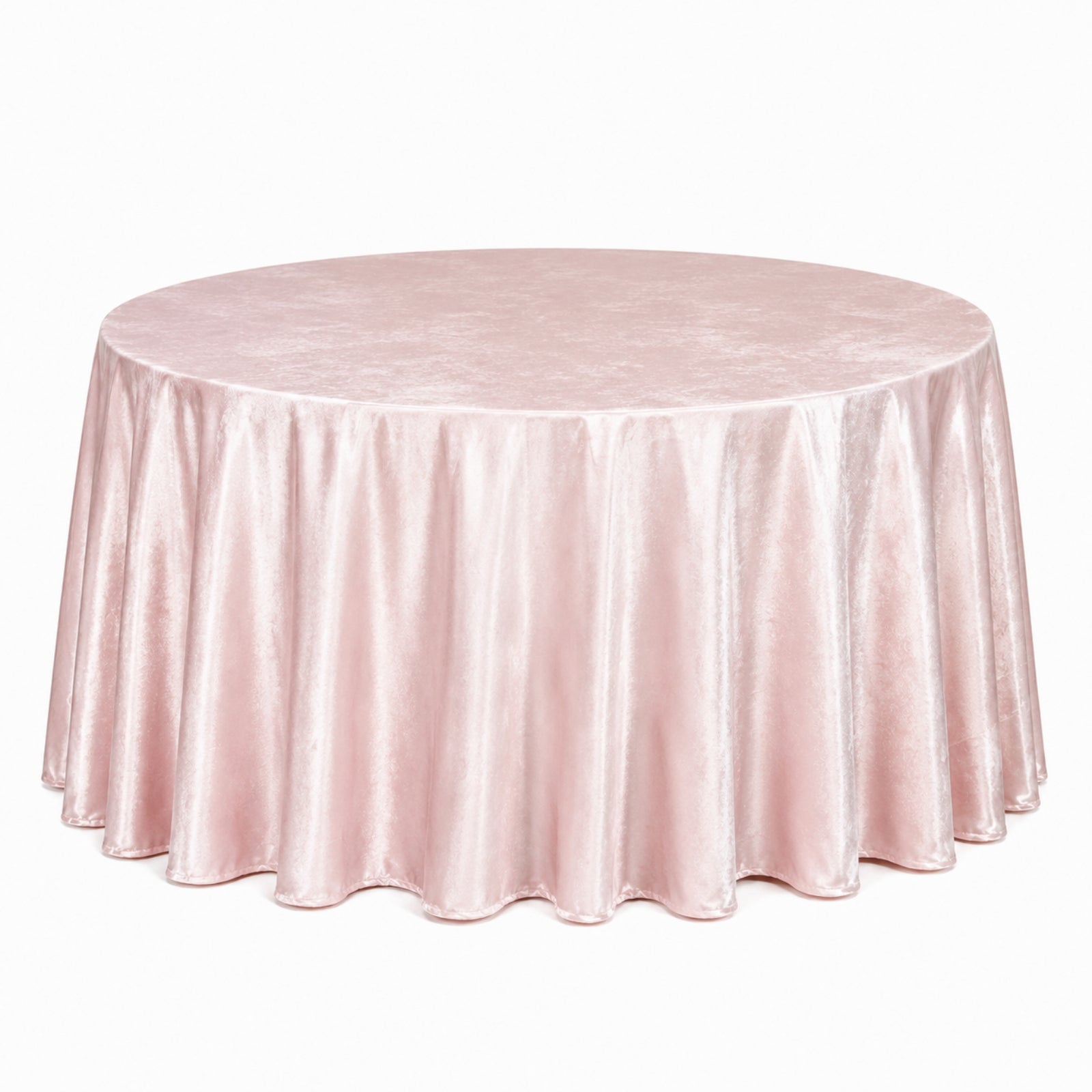 Blush round velvet tablecloth for elegant table settings.