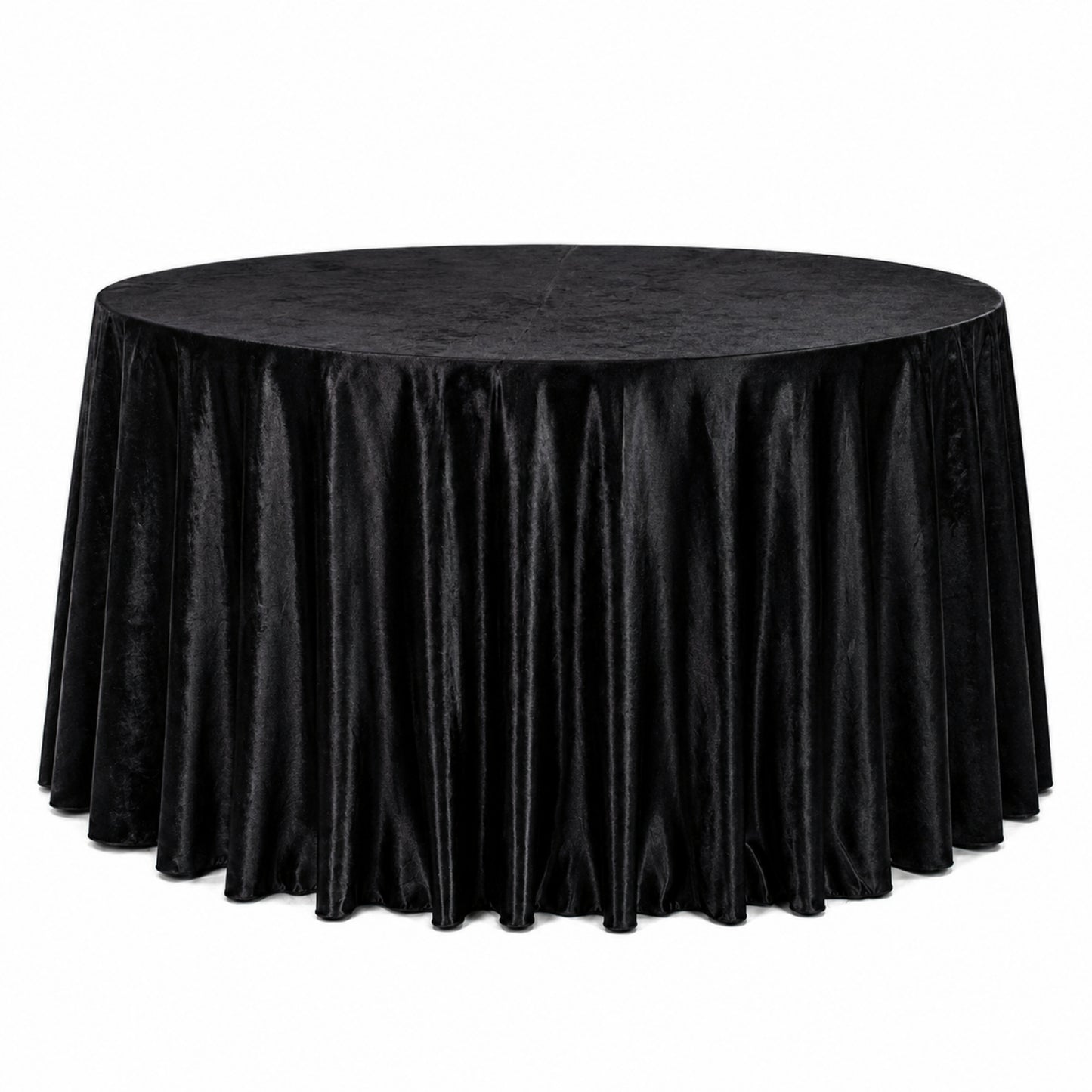 Black velvet round tablecloth, seamless and reusable, perfect for elegant settings.