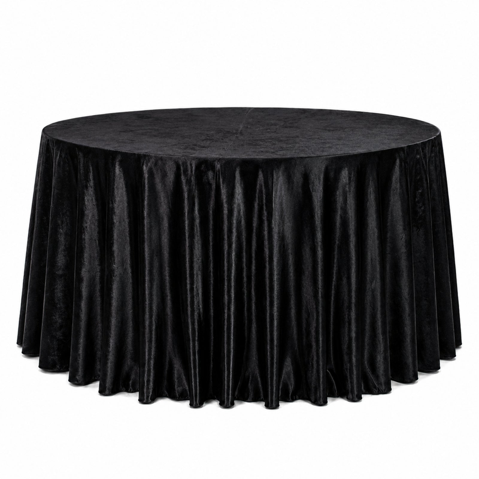 Black velvet round tablecloth, seamless and reusable, perfect for elegant settings.
