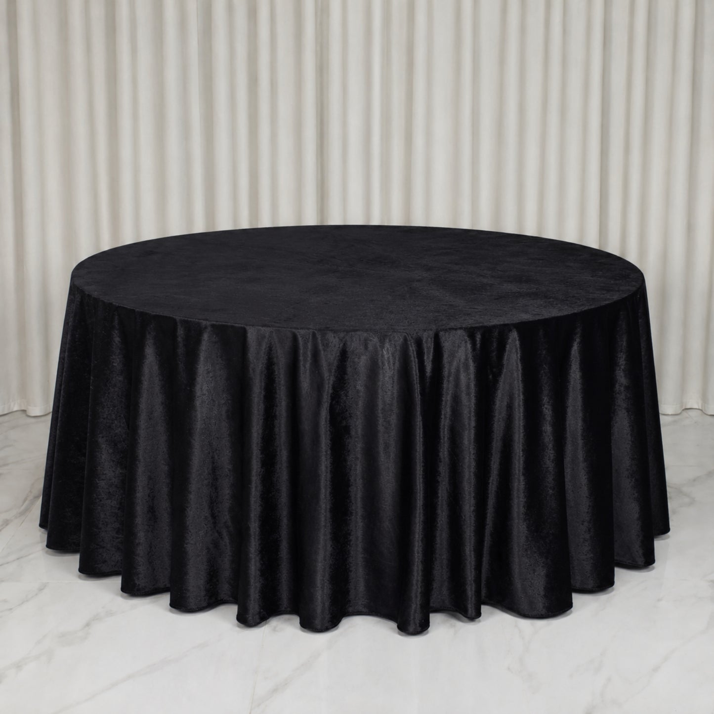 Black premium velvet round tablecloth, seamless and reusable.