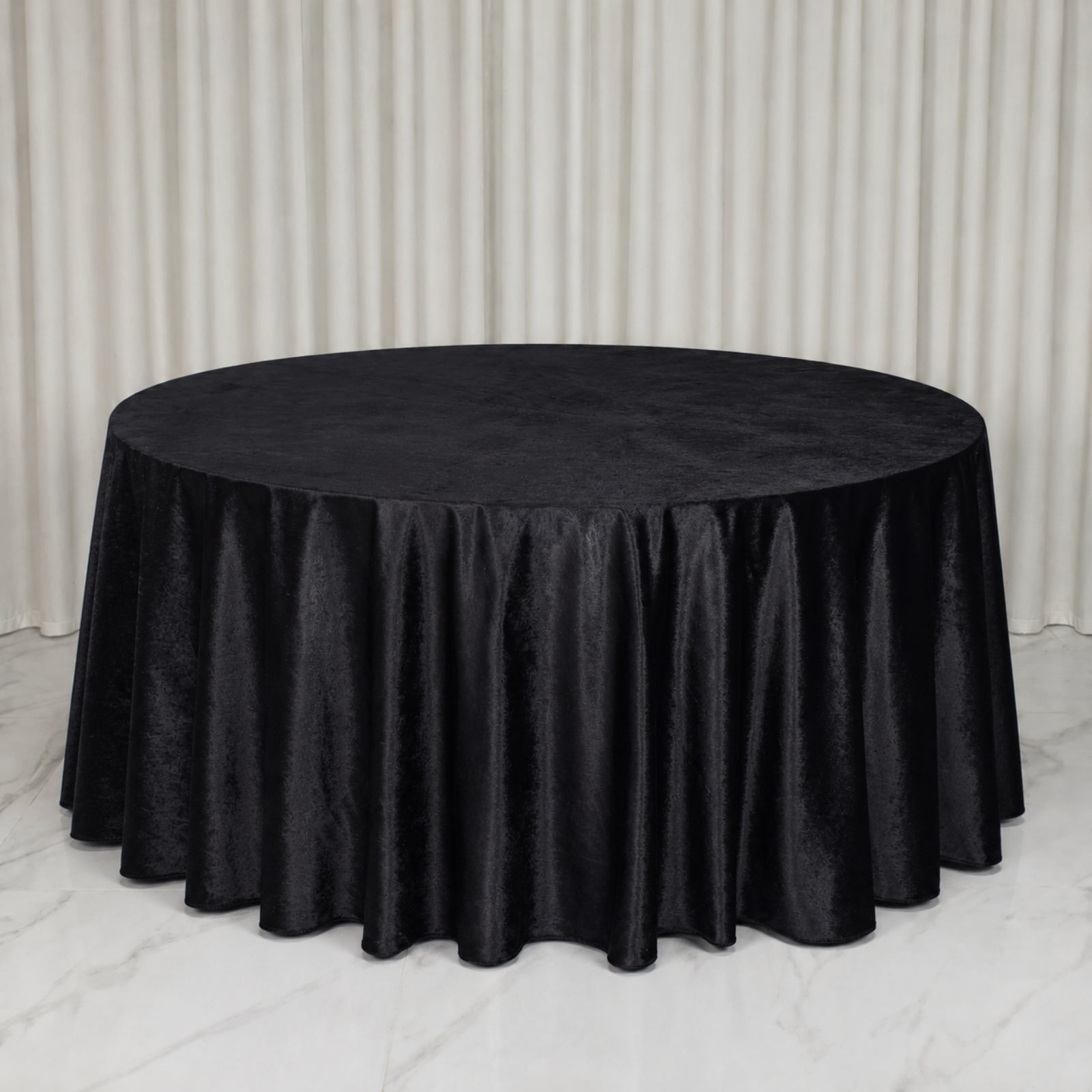 Black premium velvet round tablecloth, seamless and reusable.