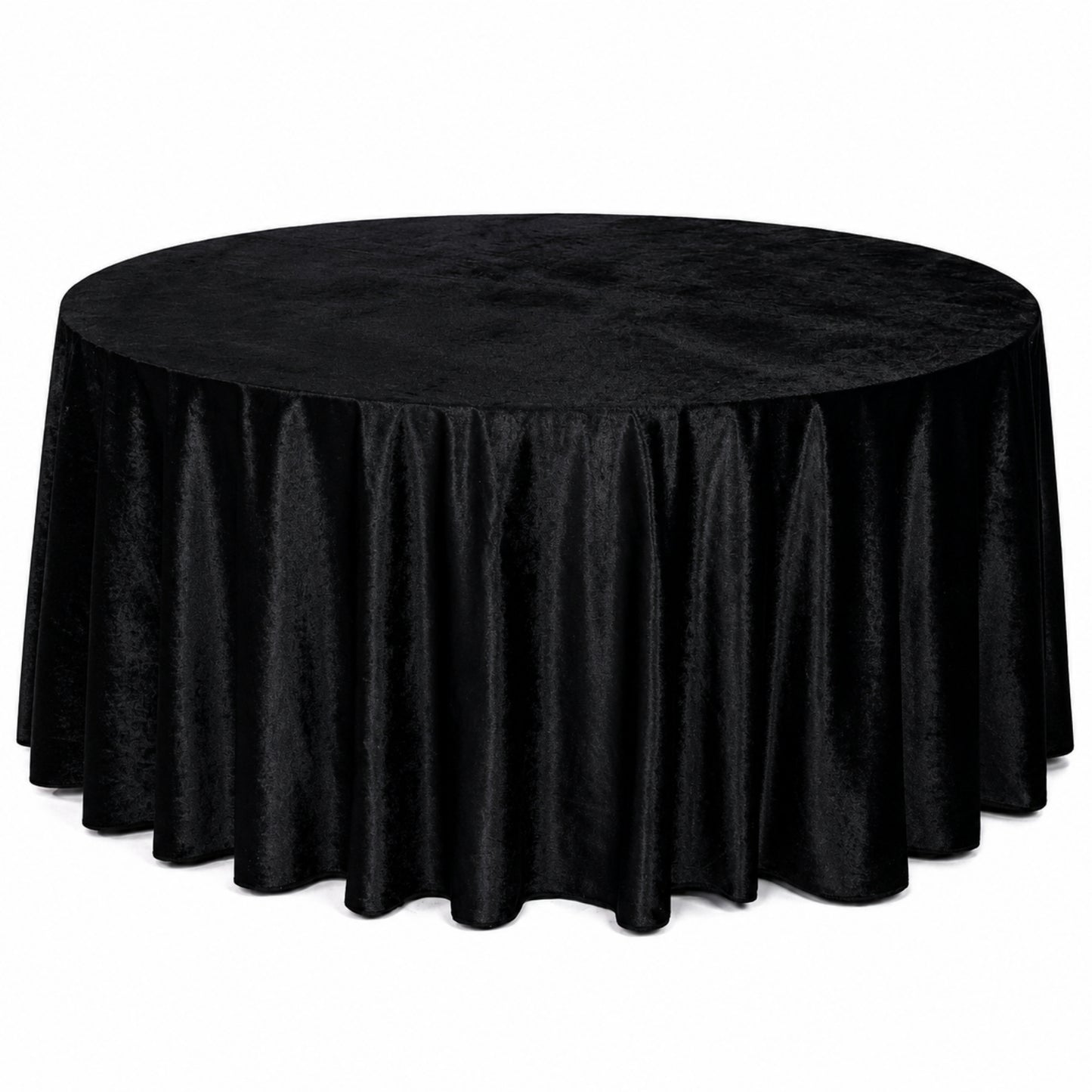 Black velvet round tablecloth, seamless and reusable, perfect for elegant settings.