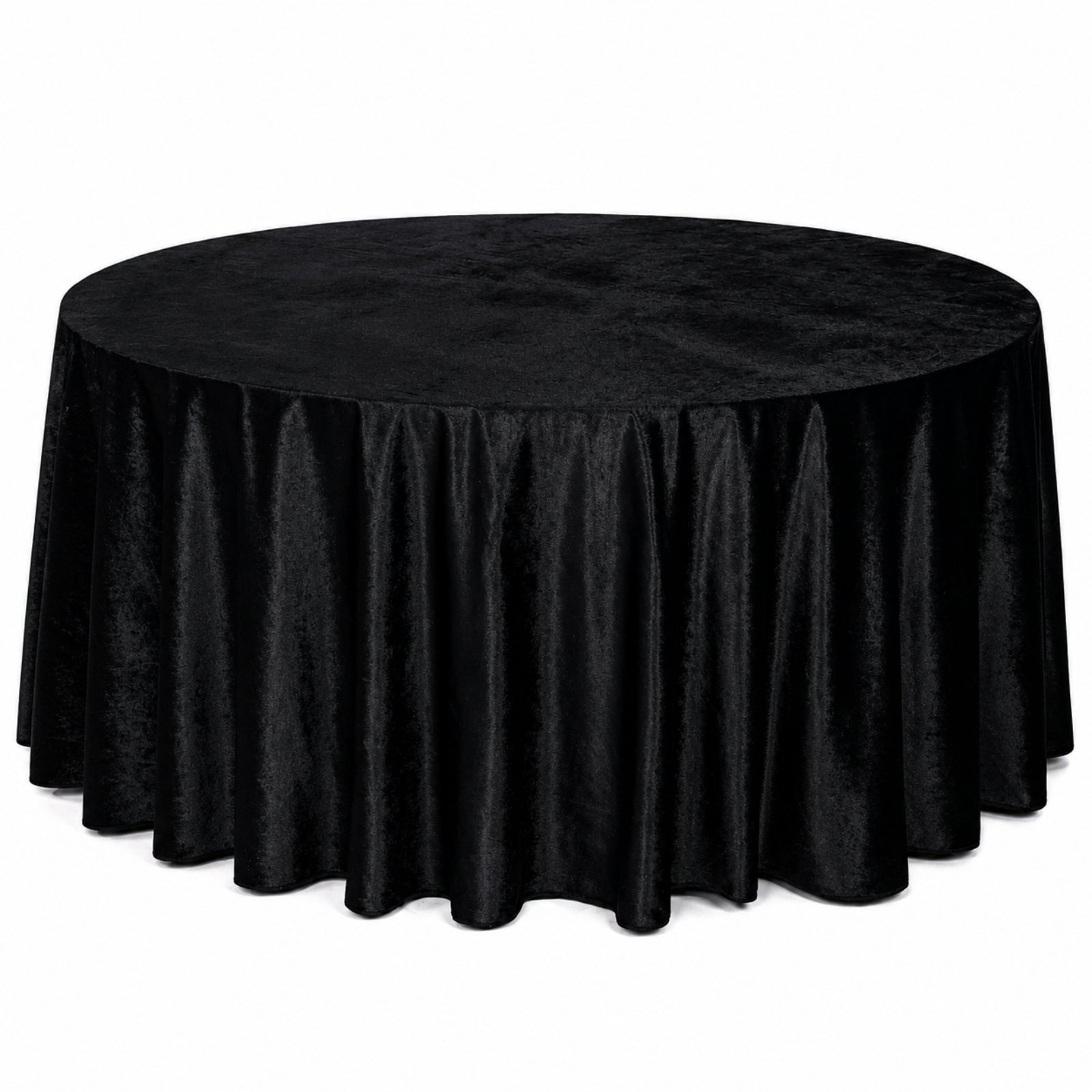 Black velvet round tablecloth, seamless and reusable, perfect for elegant settings.