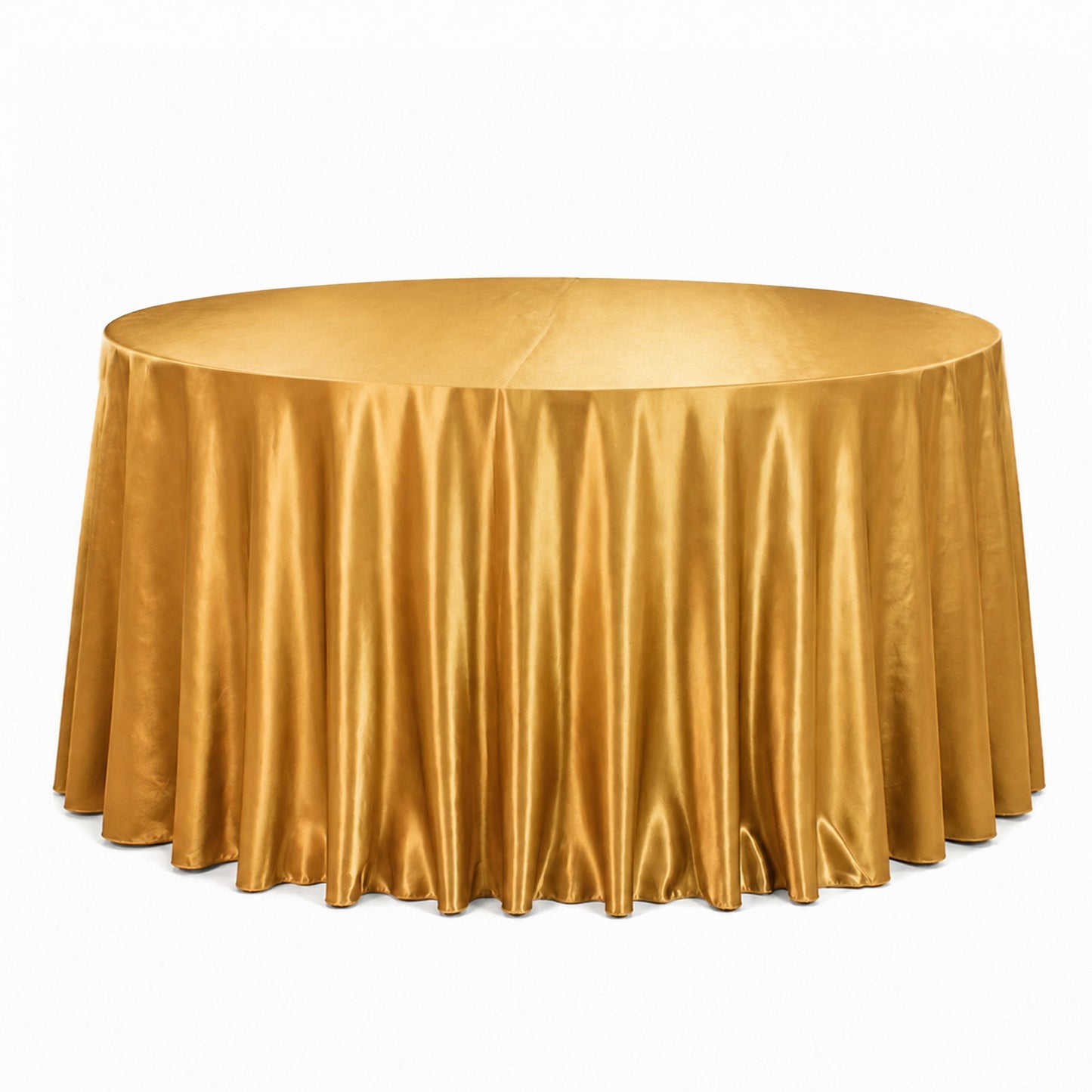 Gold round velvet tablecloth, seamless and reusable, ideal for events.