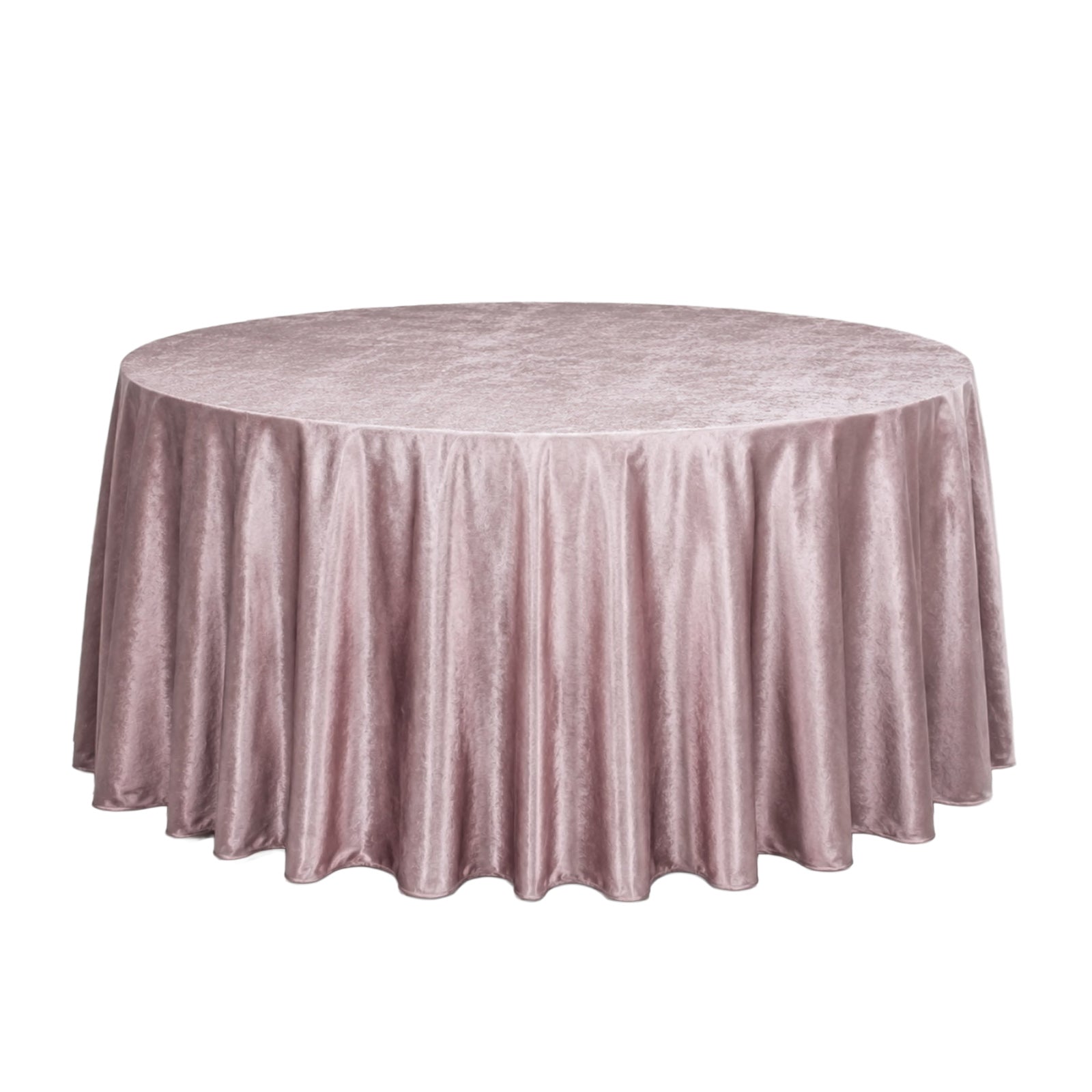 Mauve round velvet tablecloth, seamless and reusable, perfect for elegant settings.