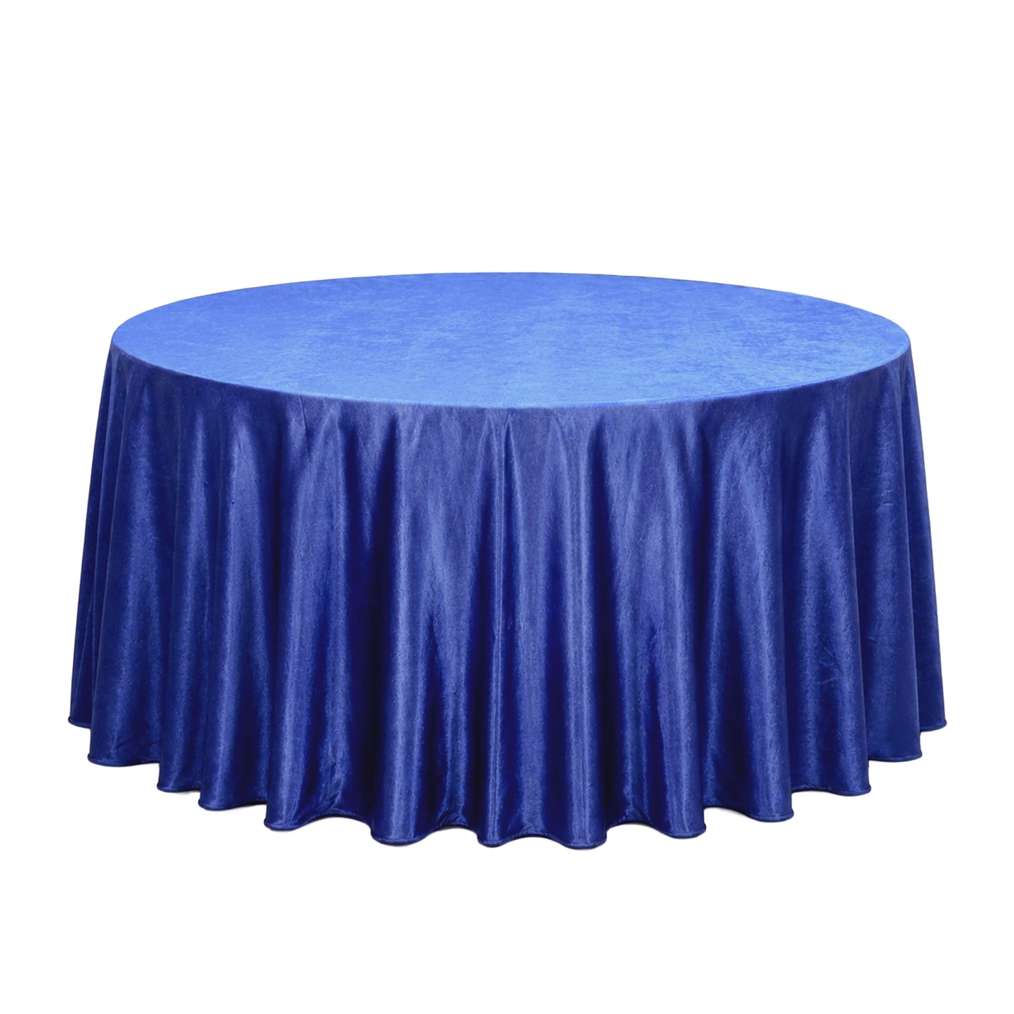 Premium Royal Blue Velvet Round Tablecloth on a table.