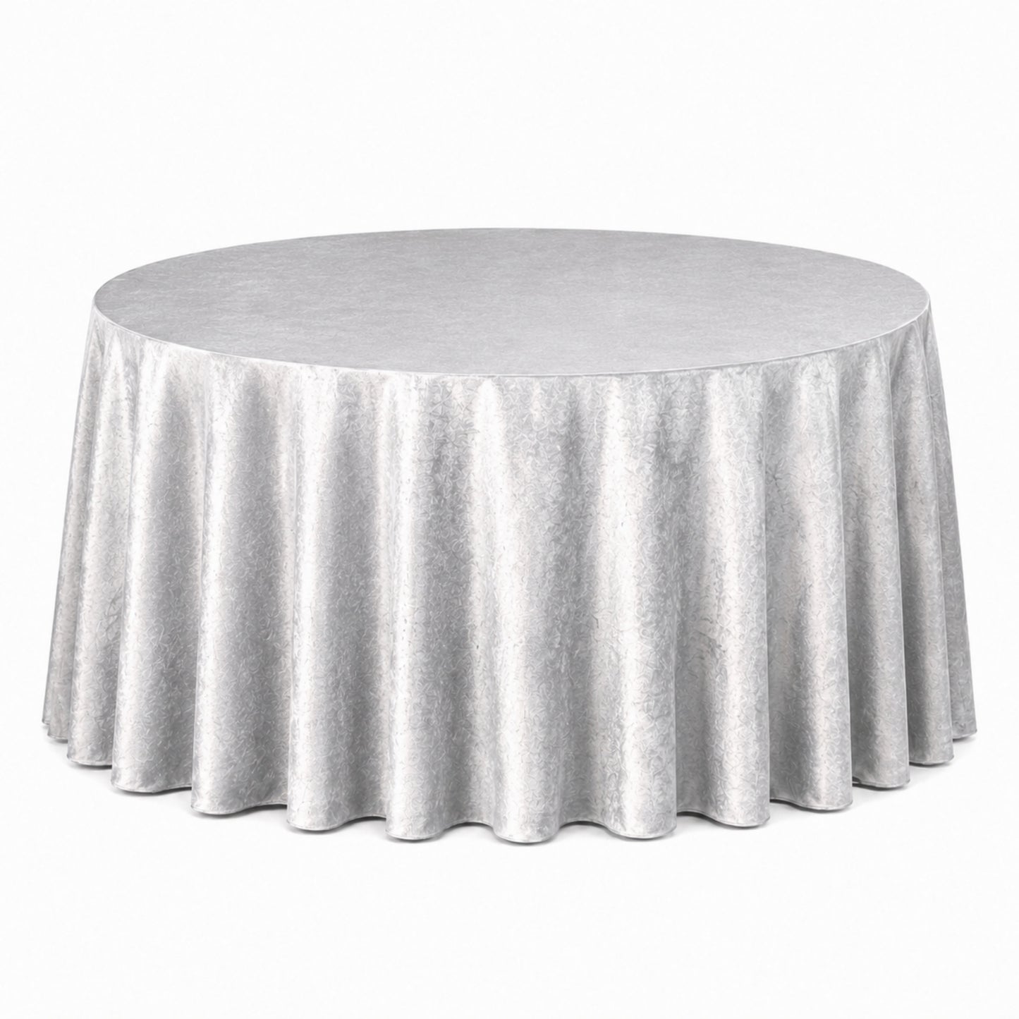 Premium Velvet 132" Round Tablecloth in Silver - Reusable and Seamless Cover