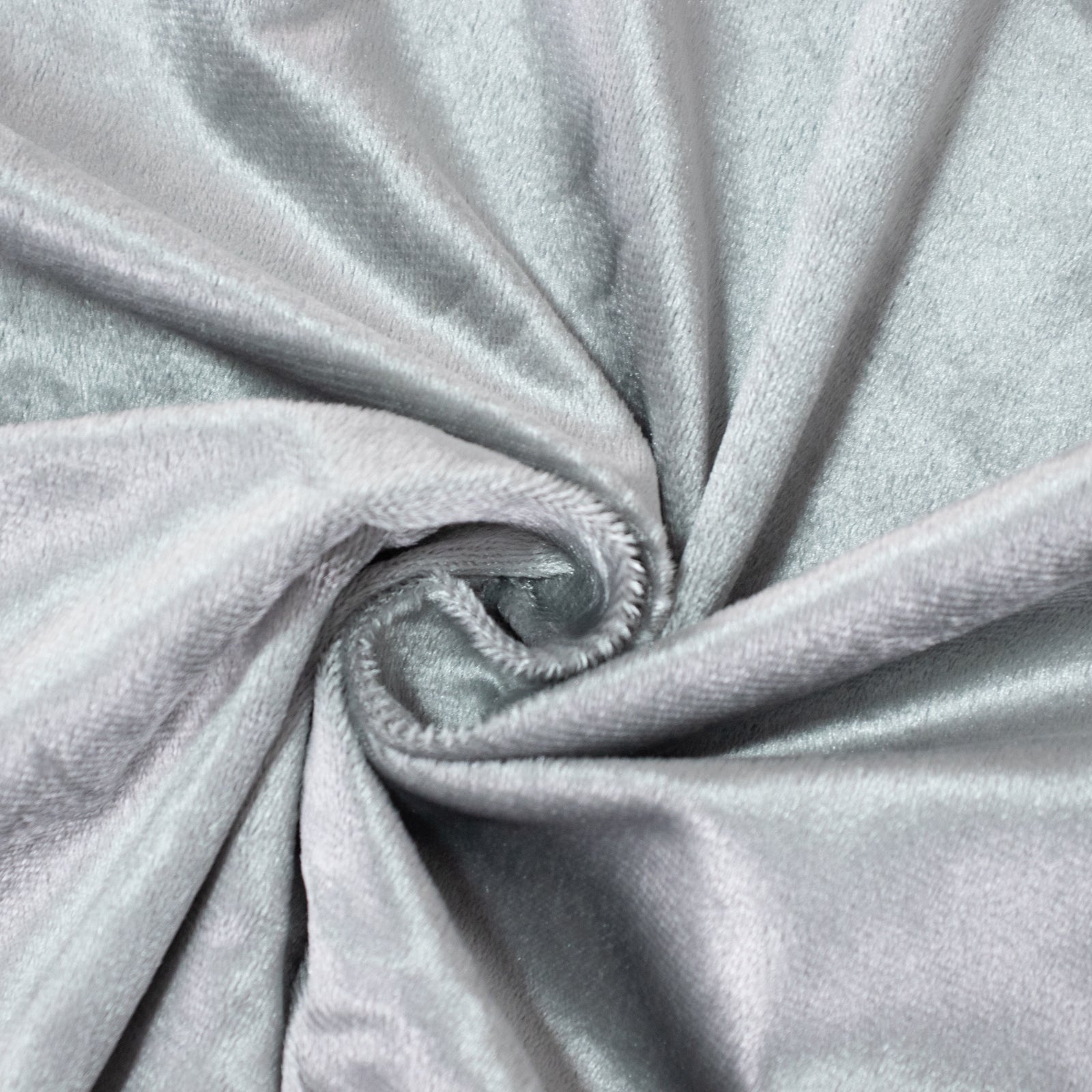 Premium silver velvet round tablecloth, soft and seamless fabric.