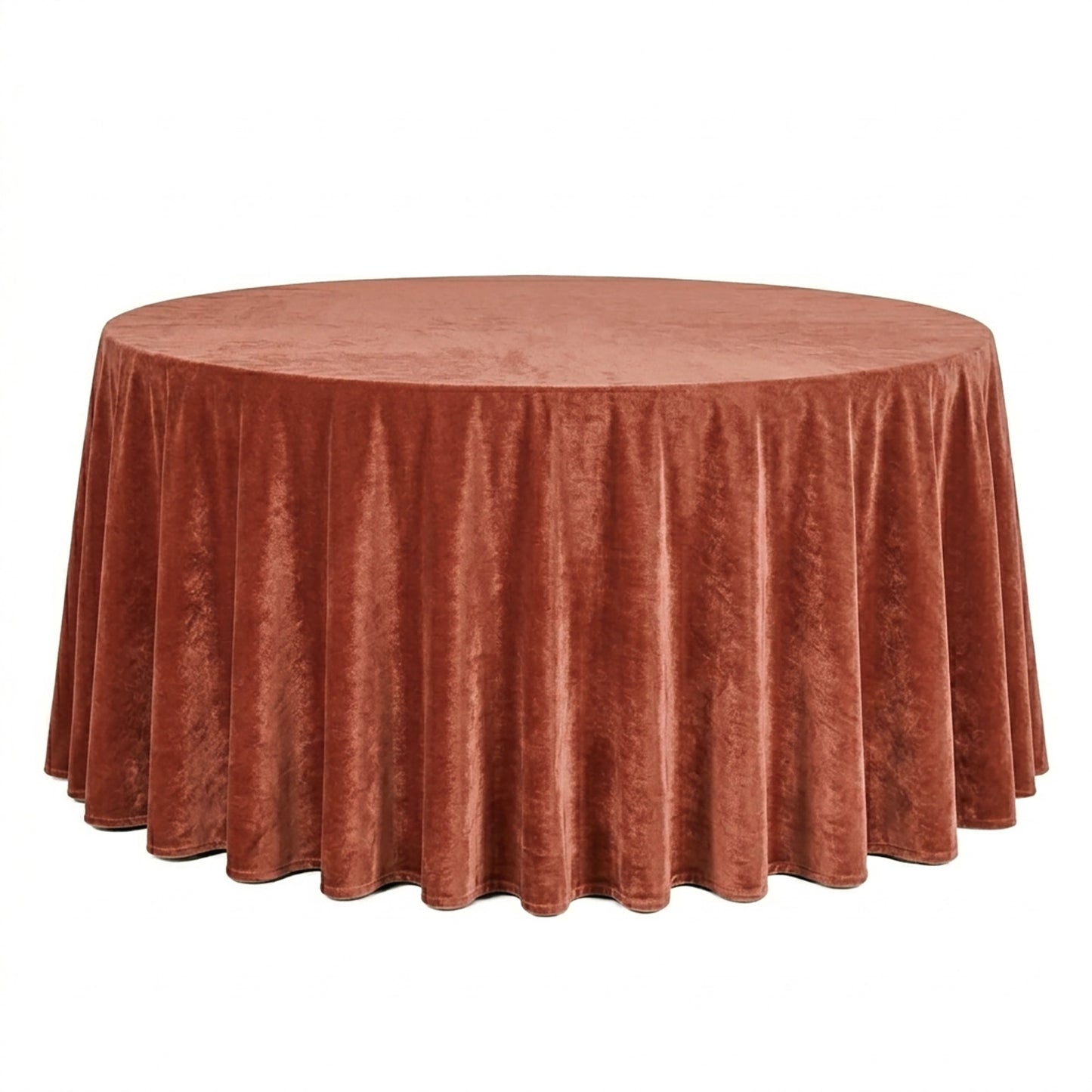 Premium Velvet 132" Round Tablecloth in Terracotta Rust
