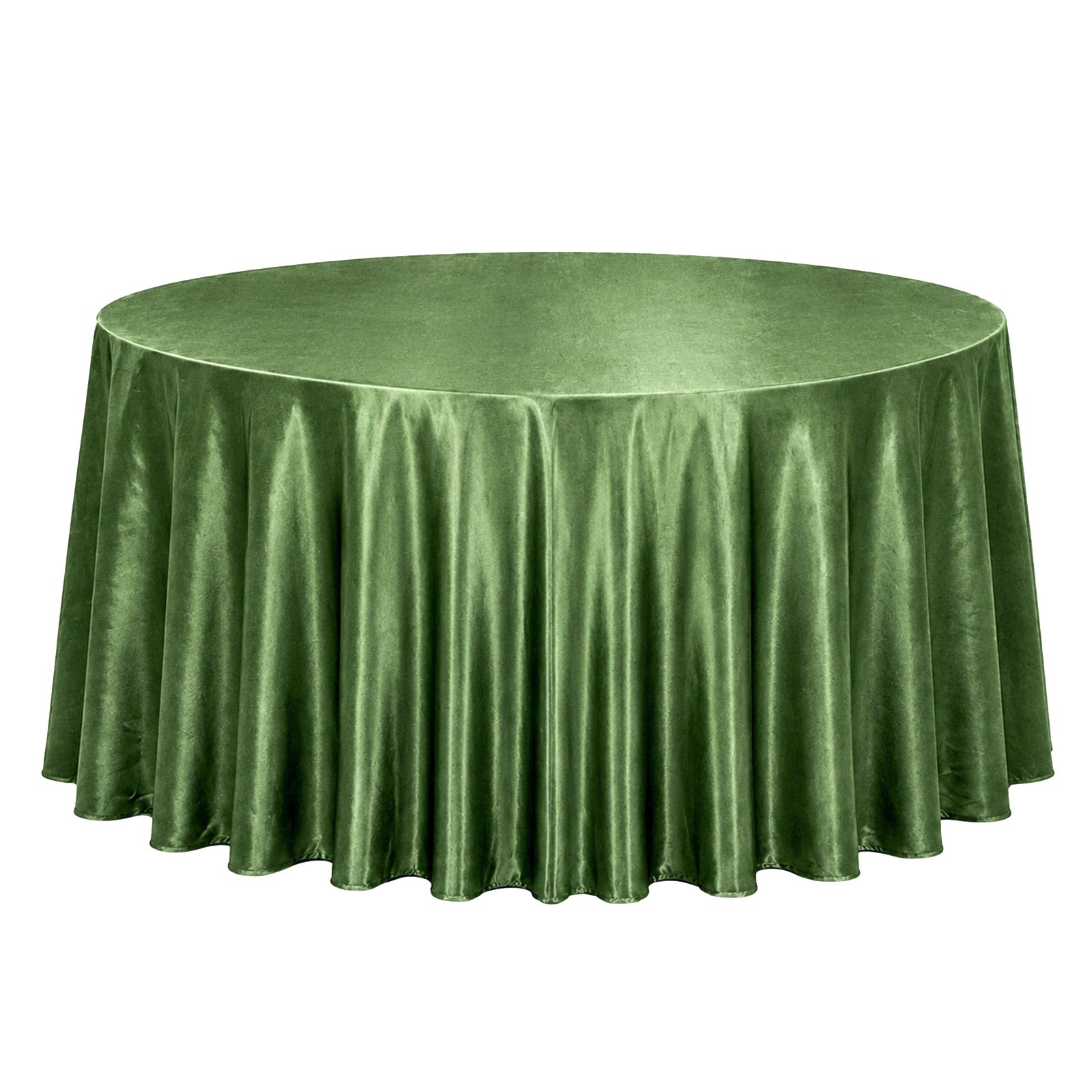 Premium Velvet 132" Round Tablecloth in Olive Green, soft and seamless design.