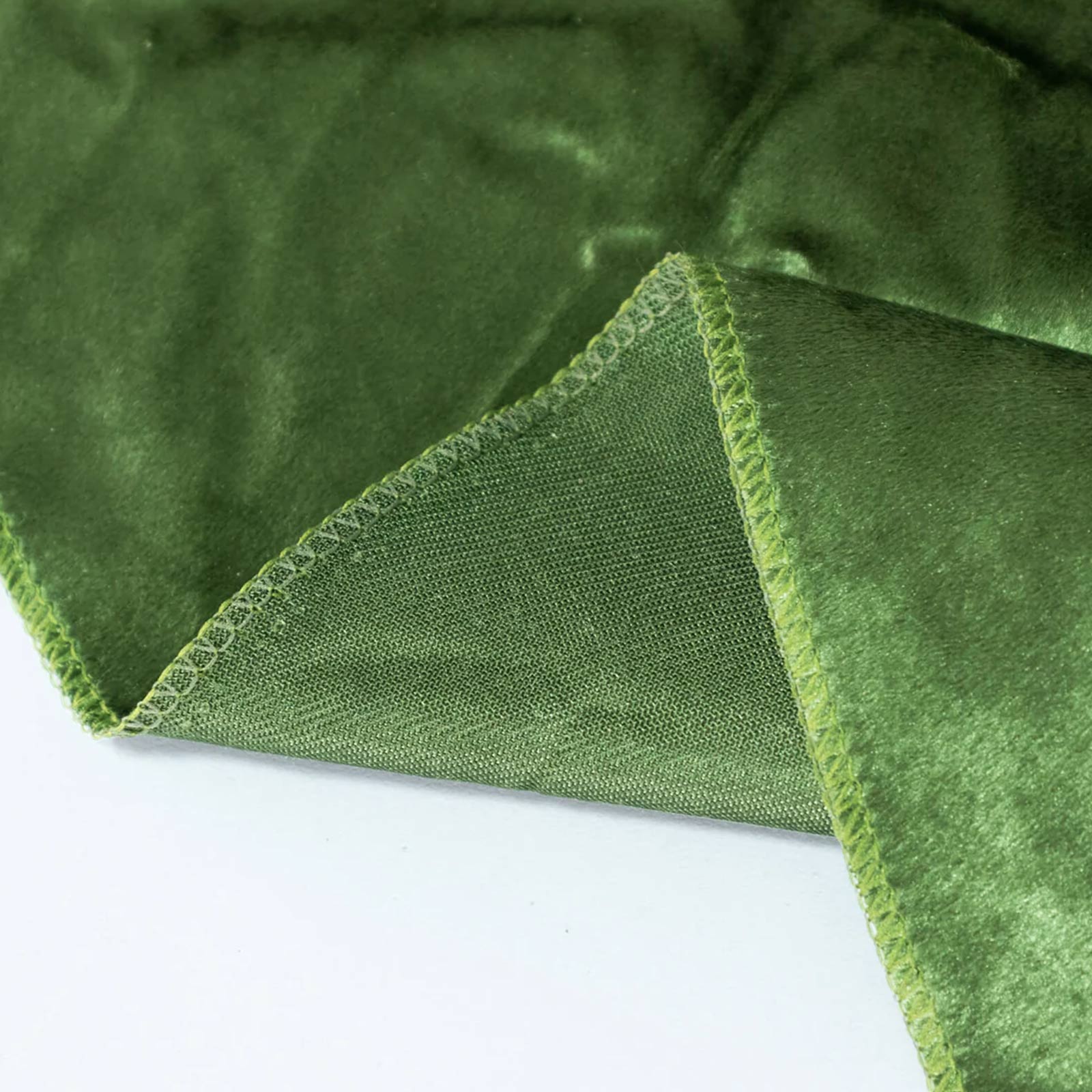 Premium olive green velvet round tablecloth, soft and seamless design.