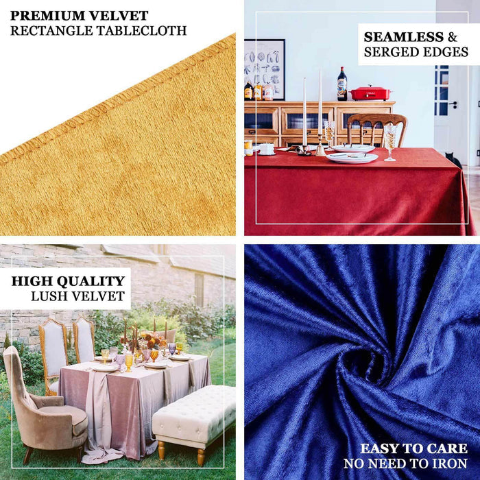 90"x132" Gold Seamless Premium Velvet Rectangle Tablecloth, Reusable Linen