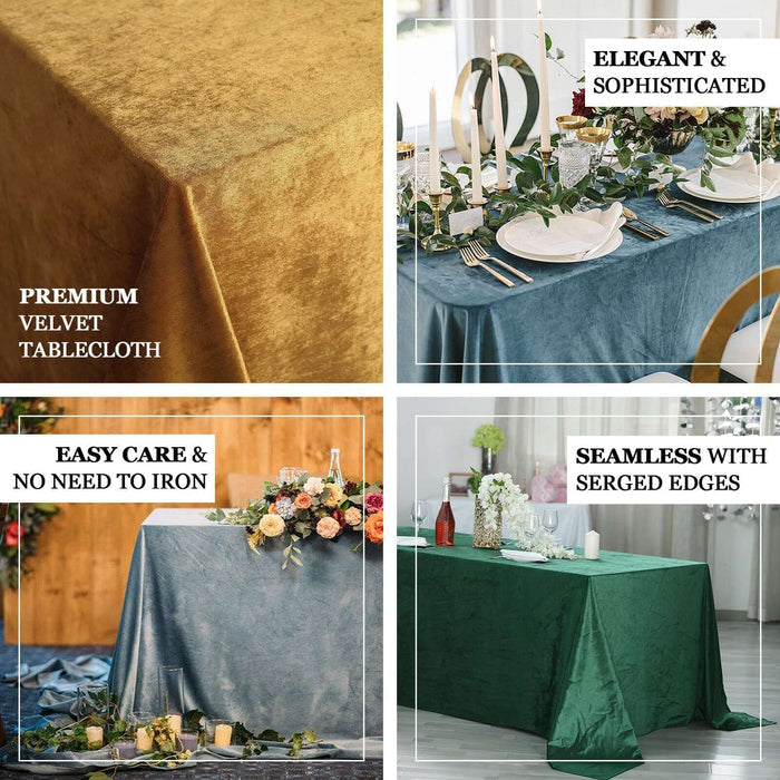 90"x156" Peacock Teal Seamless Premium Velvet Rectangle Tablecloth, Reusable Linen