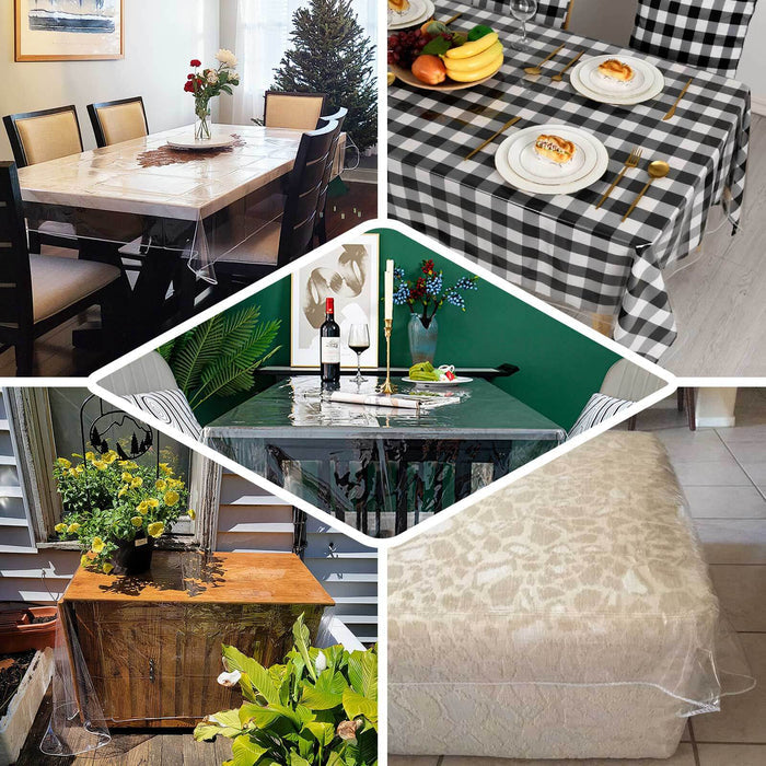 60" x 108" Clear 10 Mil Thick Eco-friendly Vinyl Waterproof Tablecloth PVC Rectangle Disposable Tablecloth