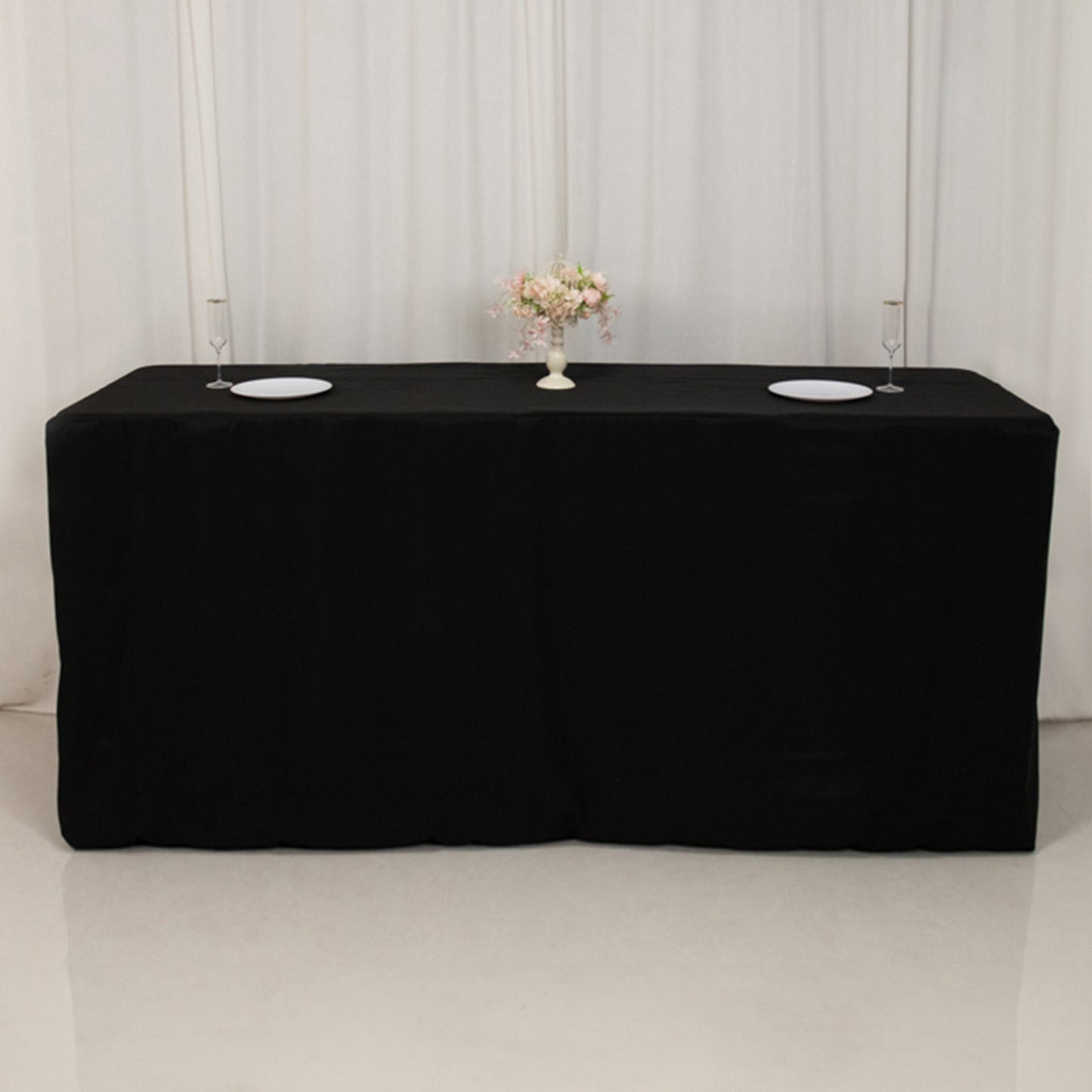 8ft Black Fitted Polyester Rectangle Tablecloth for Special Size 96"x24"x42" Tables