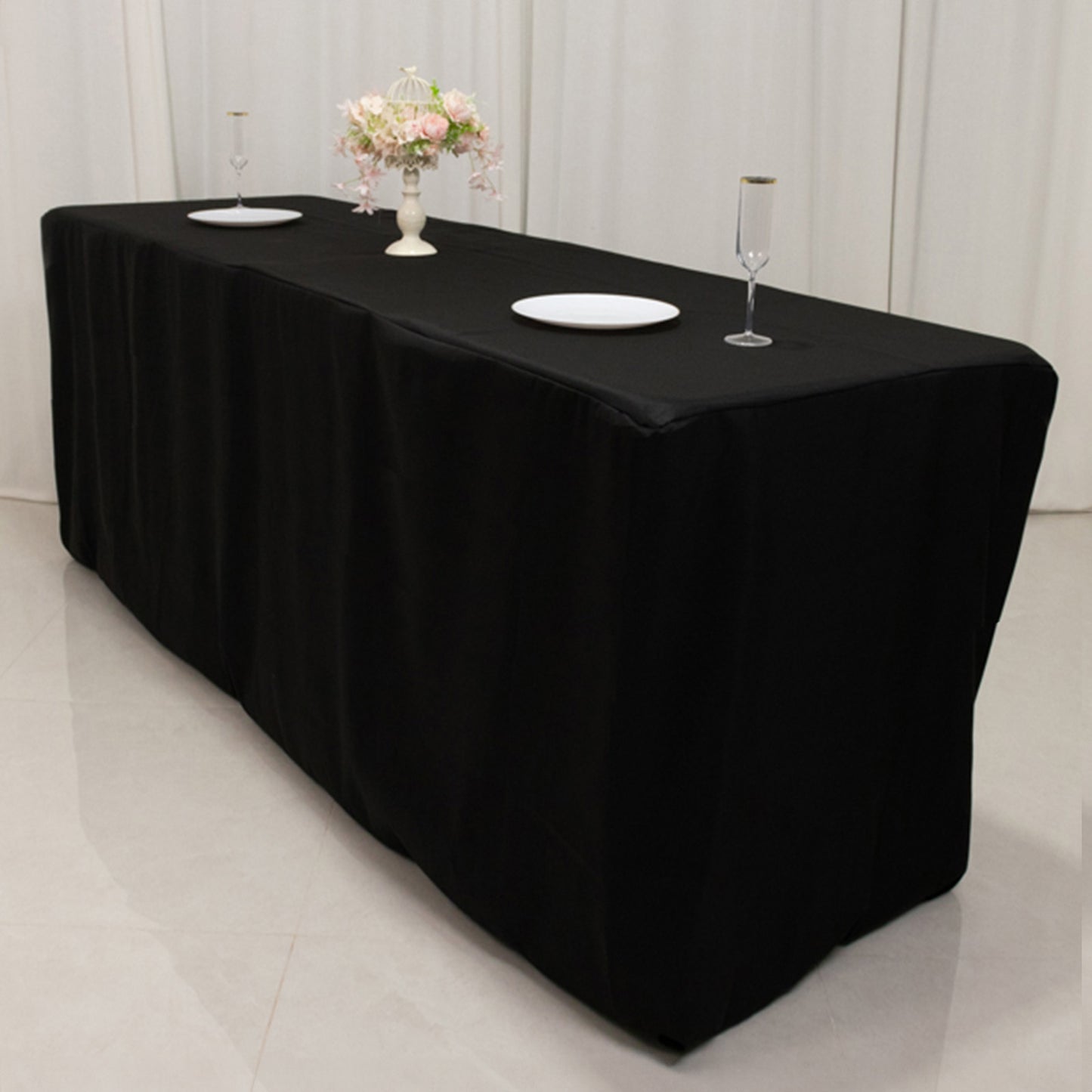 8ft Black Fitted Polyester Rectangle Tablecloth for Special Size 96"x24"x42" Tables