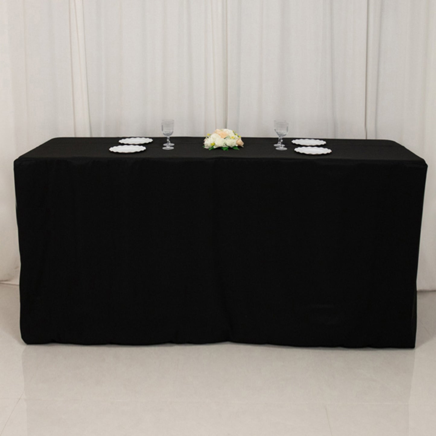 8ft Black Fitted Polyester Rectangle Tablecloth for Special Size 96"x24"x42" Tables