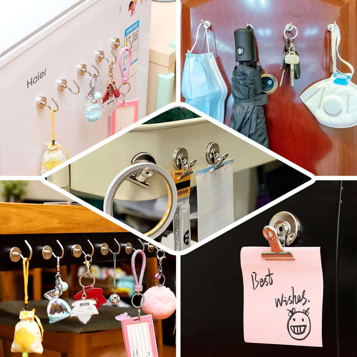 Silver heavy duty magnetic hooks for multipurpose hanging use.