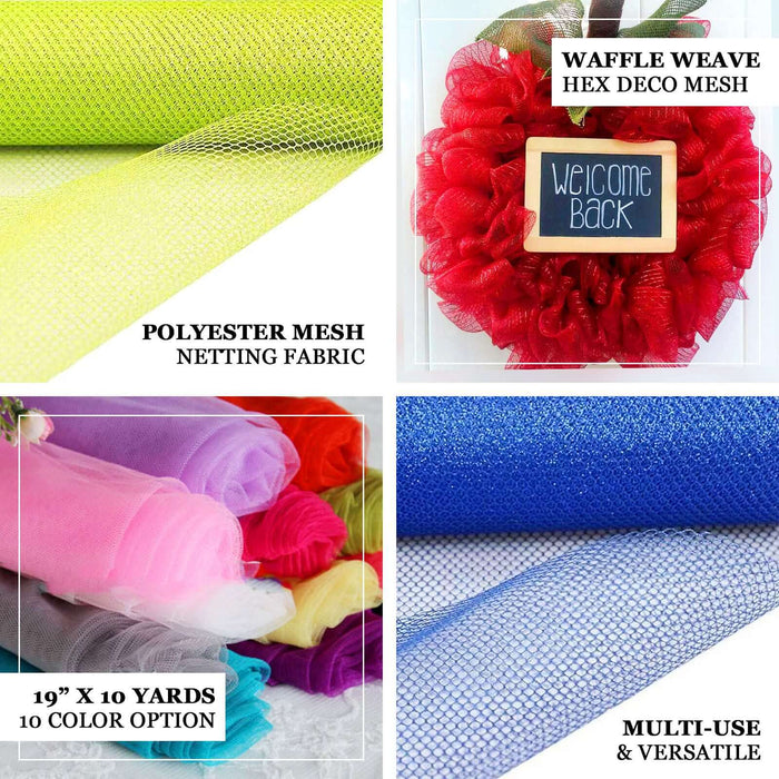 19"x 10 Yards | Apple Green | Polyester Hex Deco Mesh Rolls | Mesh Netting Fabric | Waffle Weave Fabric by the Yard