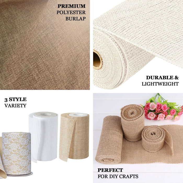 6"x 10 Yards White Polyester Burlap Fabric, Burlap Rolls Wholesale