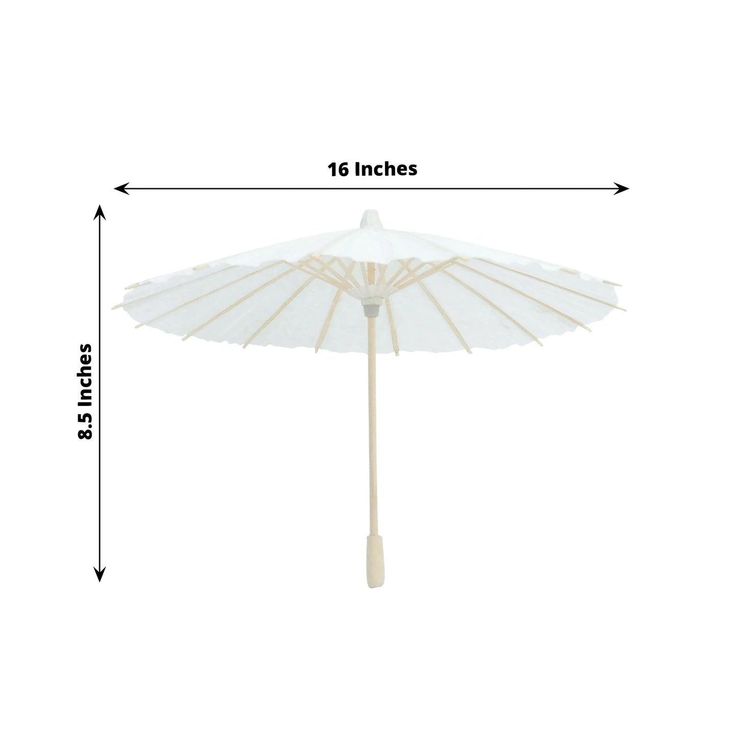 White 16" paper and bamboo parasol umbrella for weddings and events.