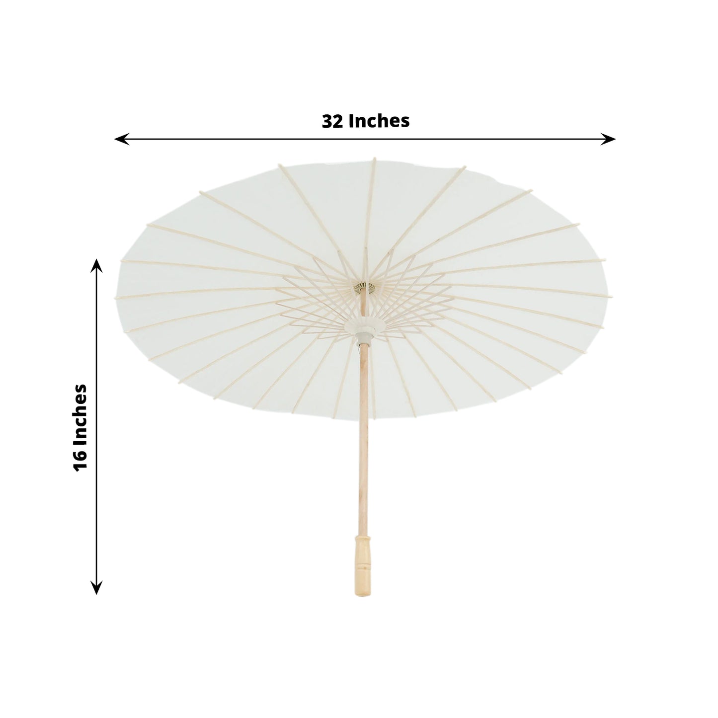 White 32" parasol umbrella for weddings and parties, ideal for centerpieces and decor.