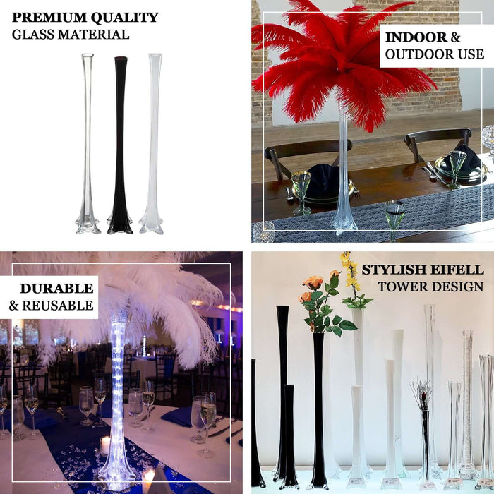 24'' black Eiffel Tower glass flower vase, perfect for indoor and outdoor use.