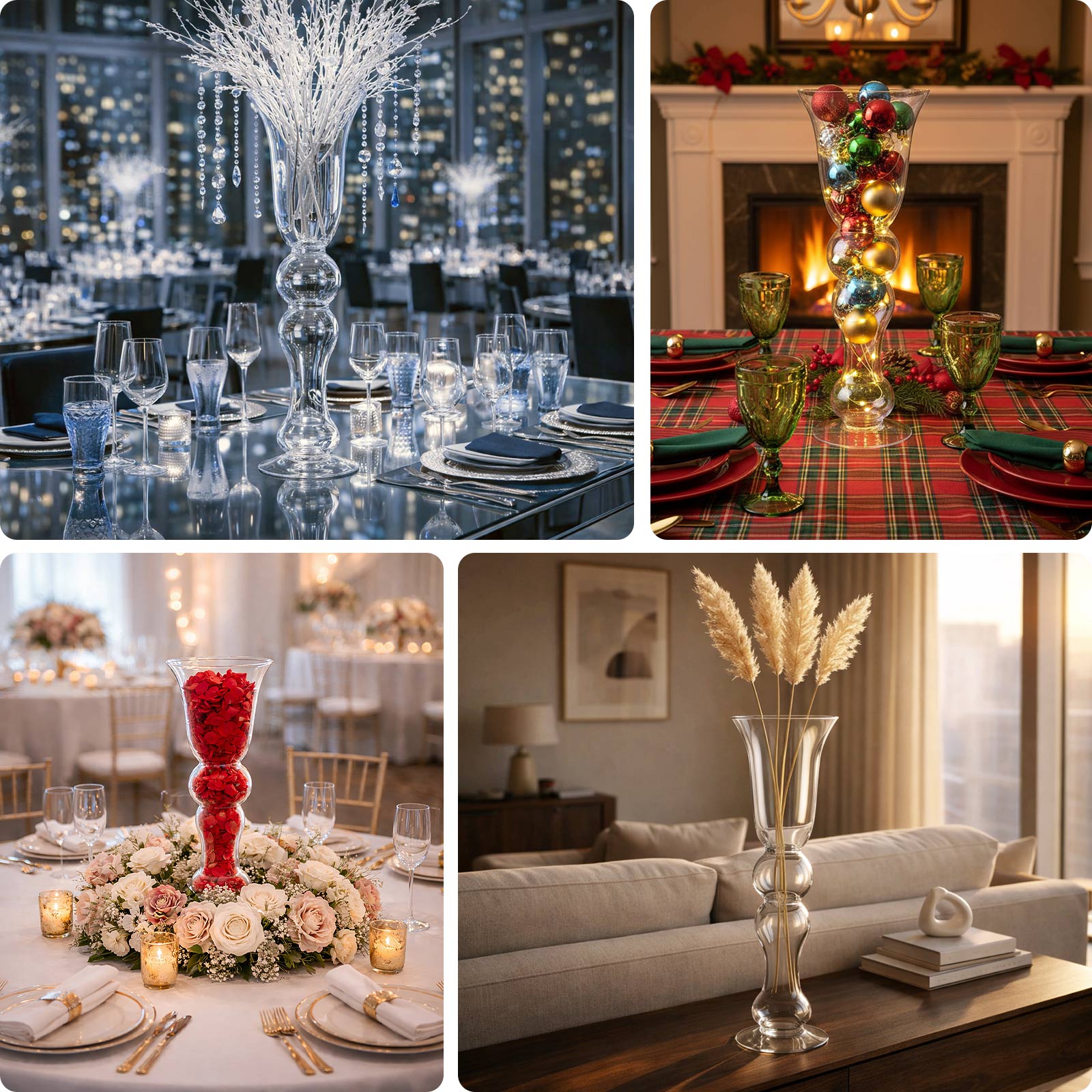 4 Pack | 20" Pilsner Curved Trumpet Glass Vase