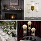 Set Of 3 | Clear Gold Rimmed Long Stem Glass Hurricane Candle Holders, Cylindrical Pedestal Flower V