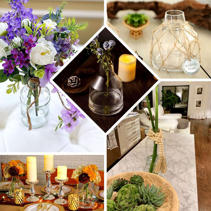 Clear glass flower bud vases for elegant centerpieces, perfect for home decor.