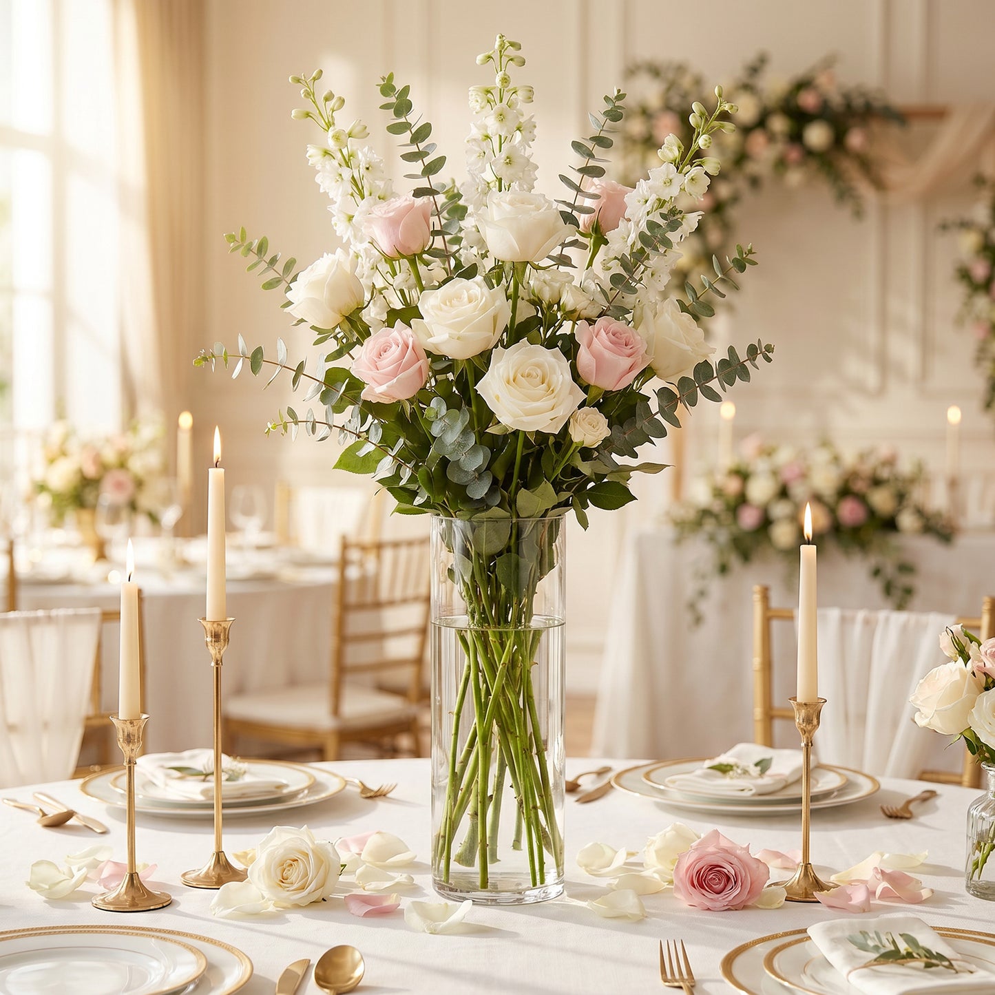 6 Pack 11" Clear Glass Cylinder Vases for Long Stem Floral Arrangements & Tall Centerpiece Displays